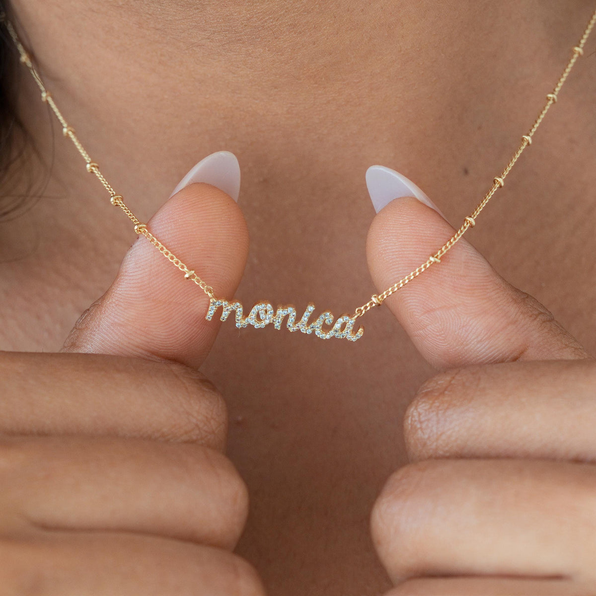 Sparkle Pavé CZ Nameplate Necklace, Ball Chain — photo 1