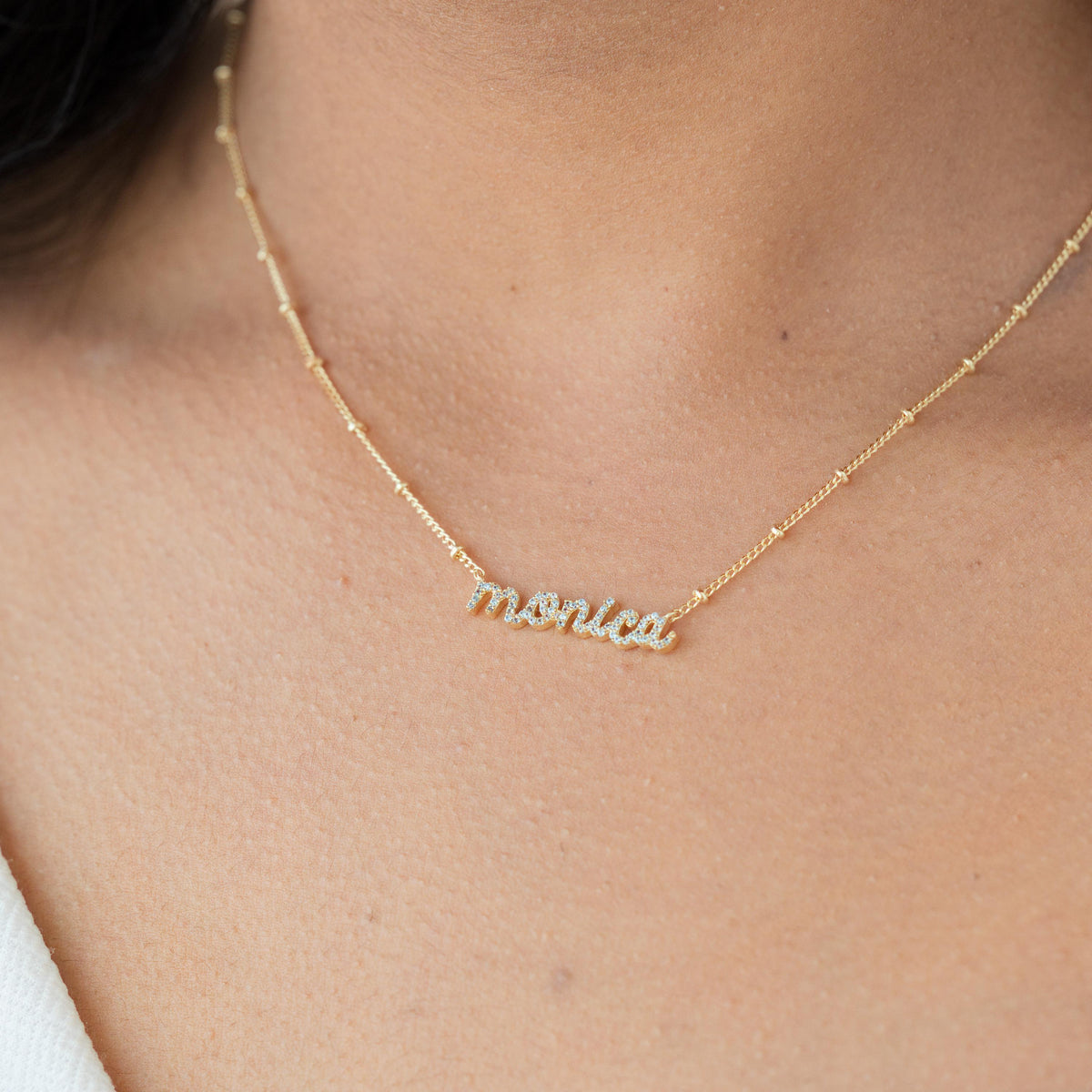 Sparkle Pavé CZ Nameplate Necklace, Ball Chain — photo 7