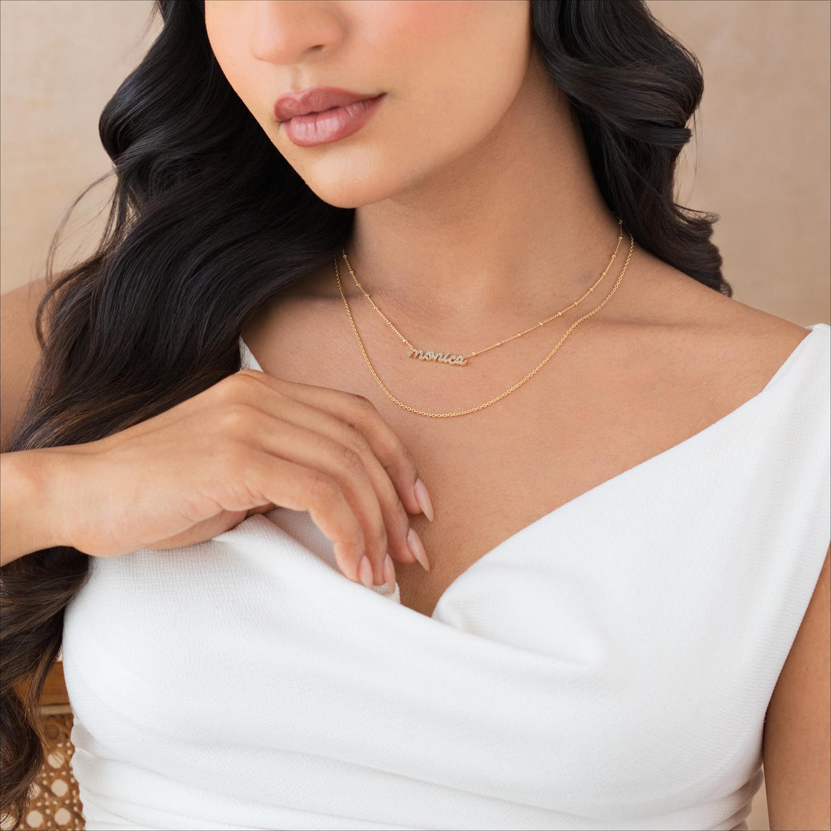 Sparkle Pavé CZ Nameplate Necklace, Ball Chain — photo 8