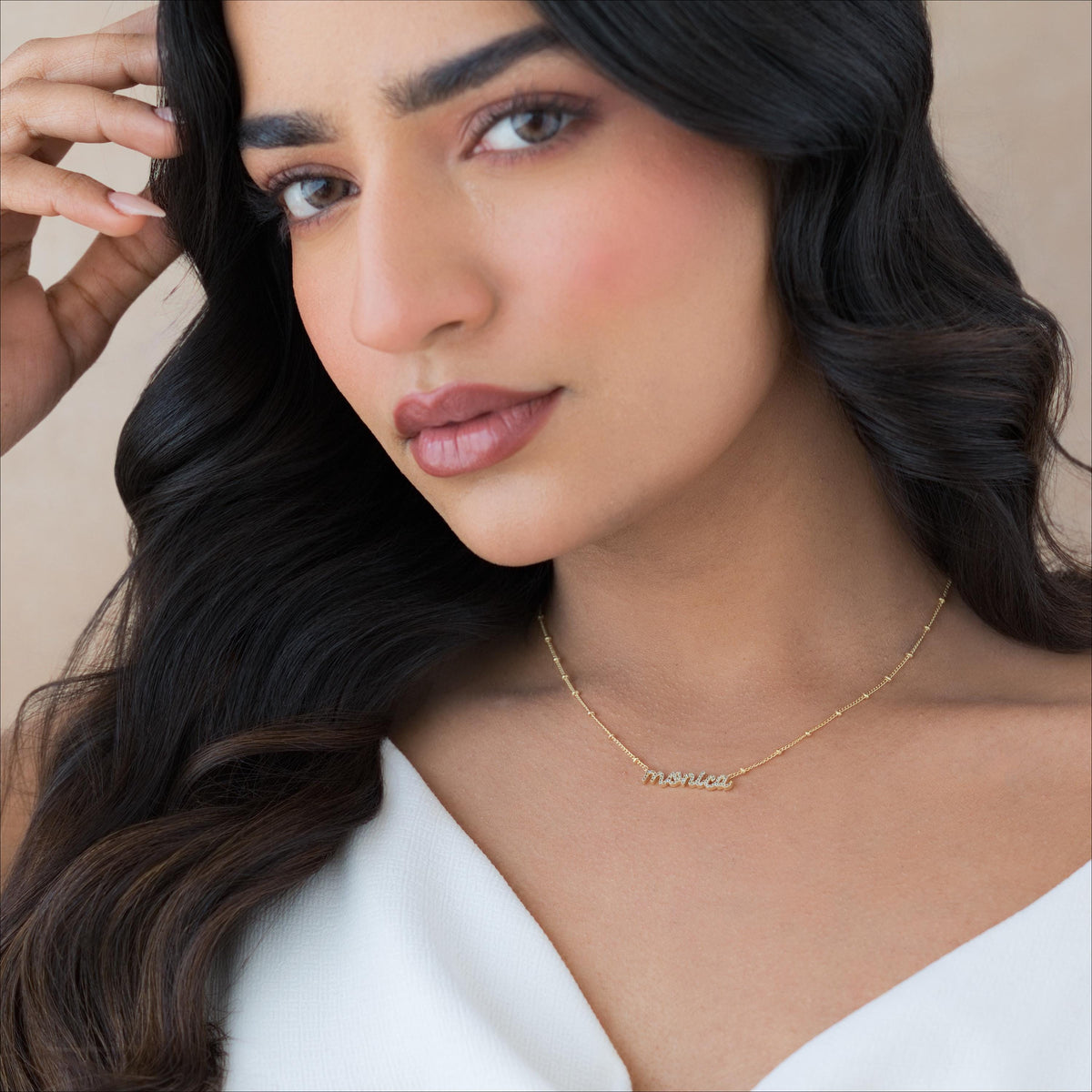 Sparkle Pavé CZ Nameplate Necklace, Ball Chain — photo 11