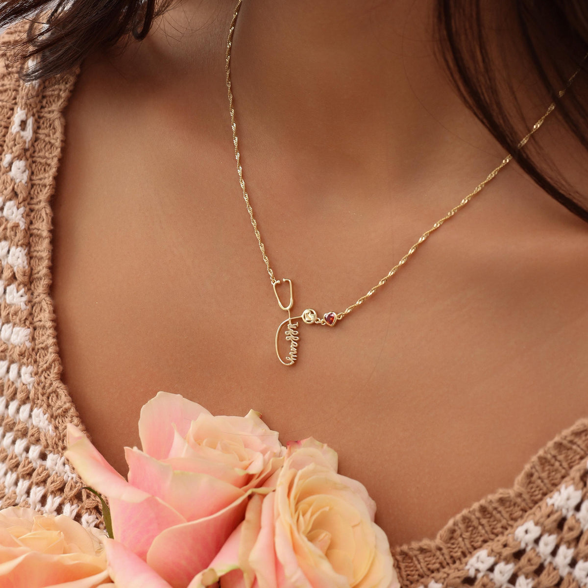 Stethoscope Name Necklace with Singapore Chain — photo 1
