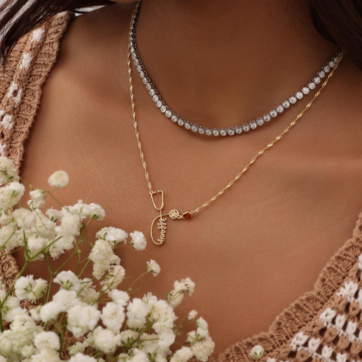 Stethoscope Name Necklace with Singapore Chain — photo 10