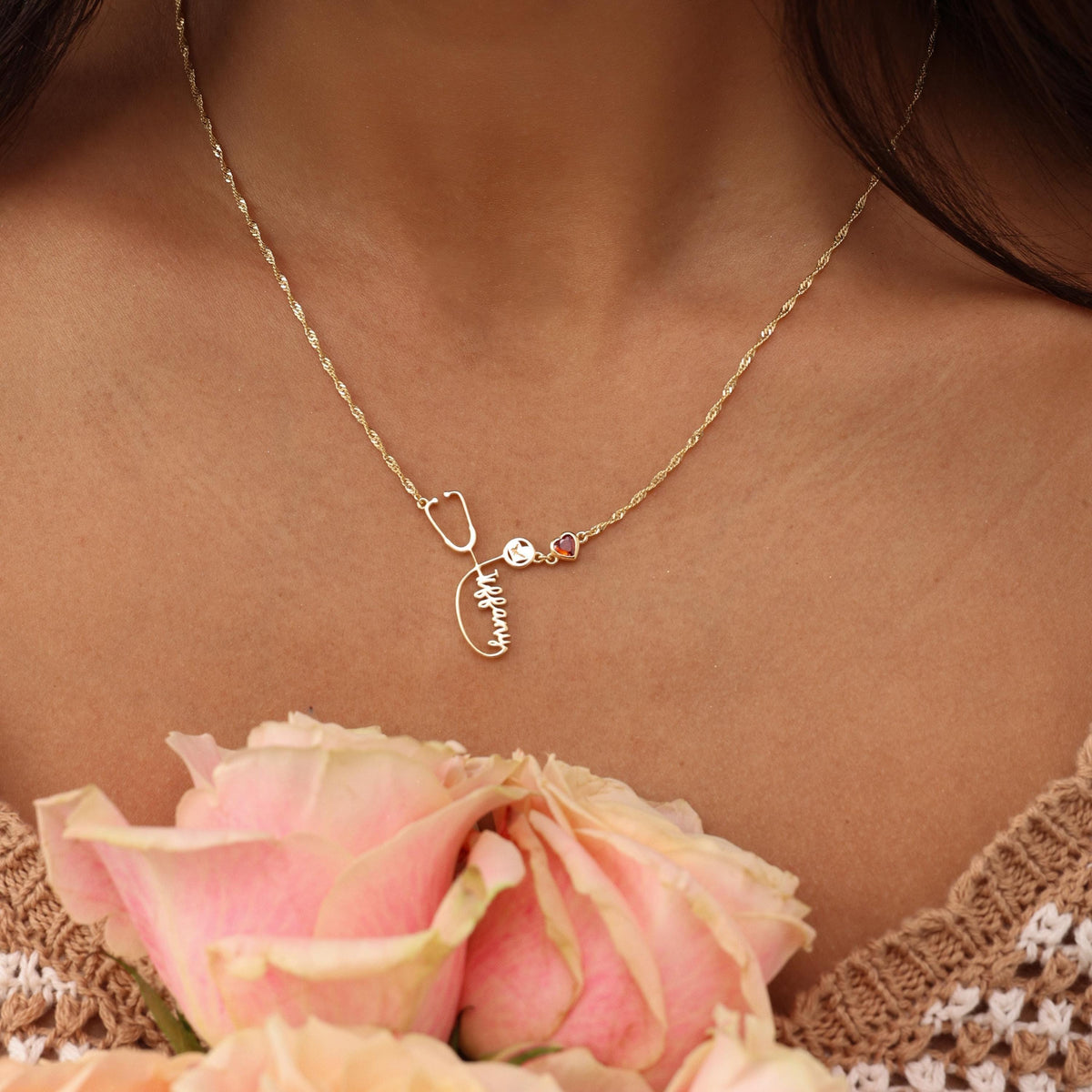 Stethoscope Name Necklace with Singapore Chain — photo 16