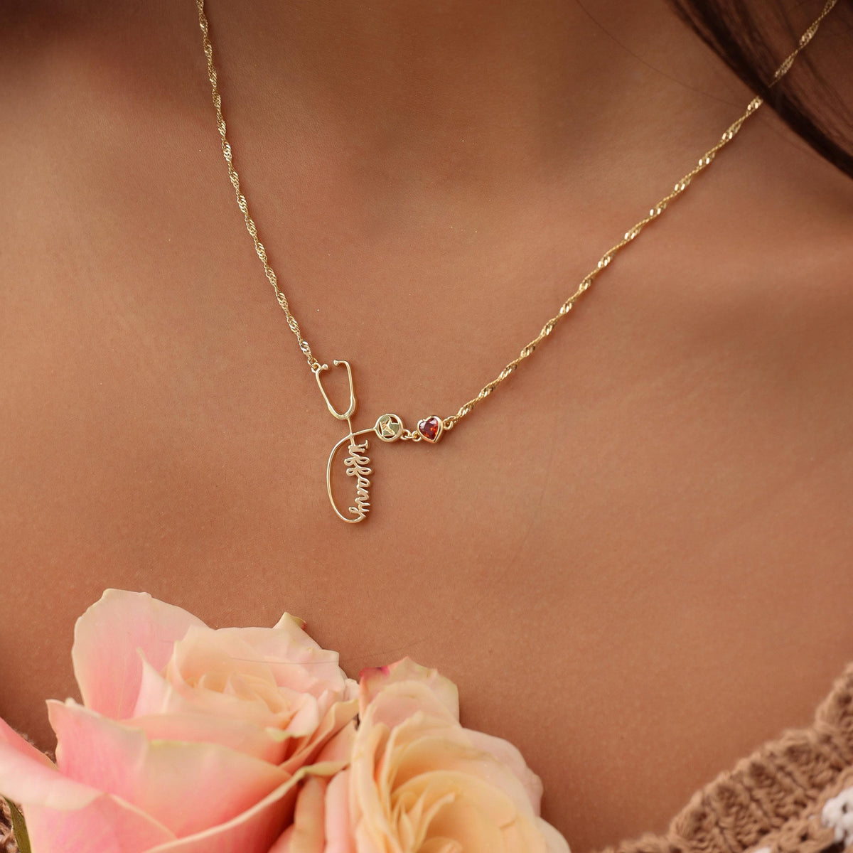 Stethoscope Name Necklace with Singapore Chain — photo 17