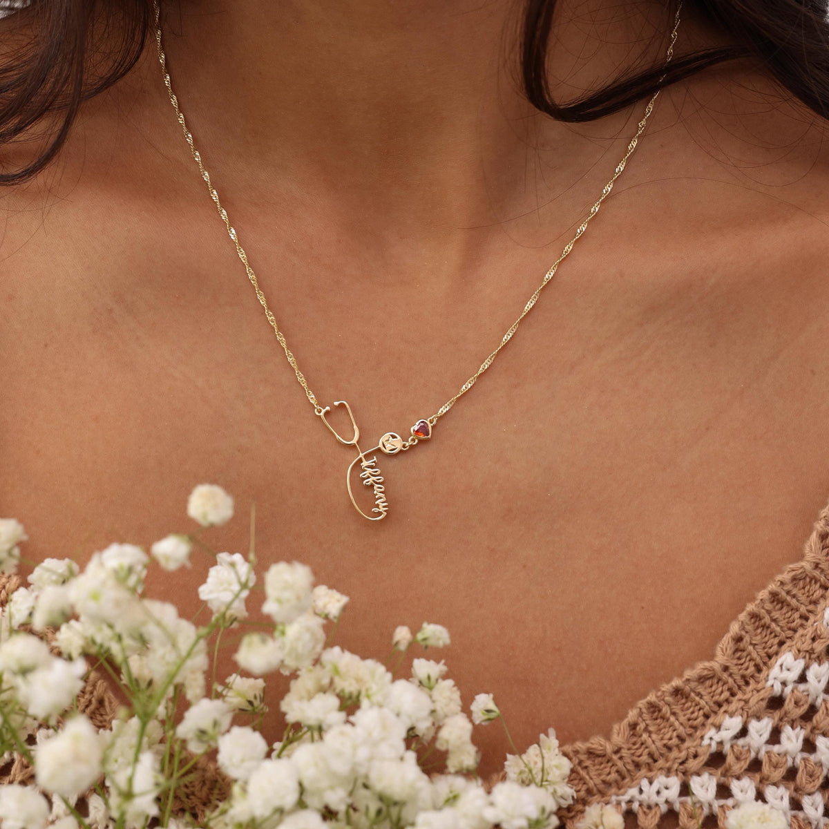 Stethoscope Name Necklace with Singapore Chain — photo 18