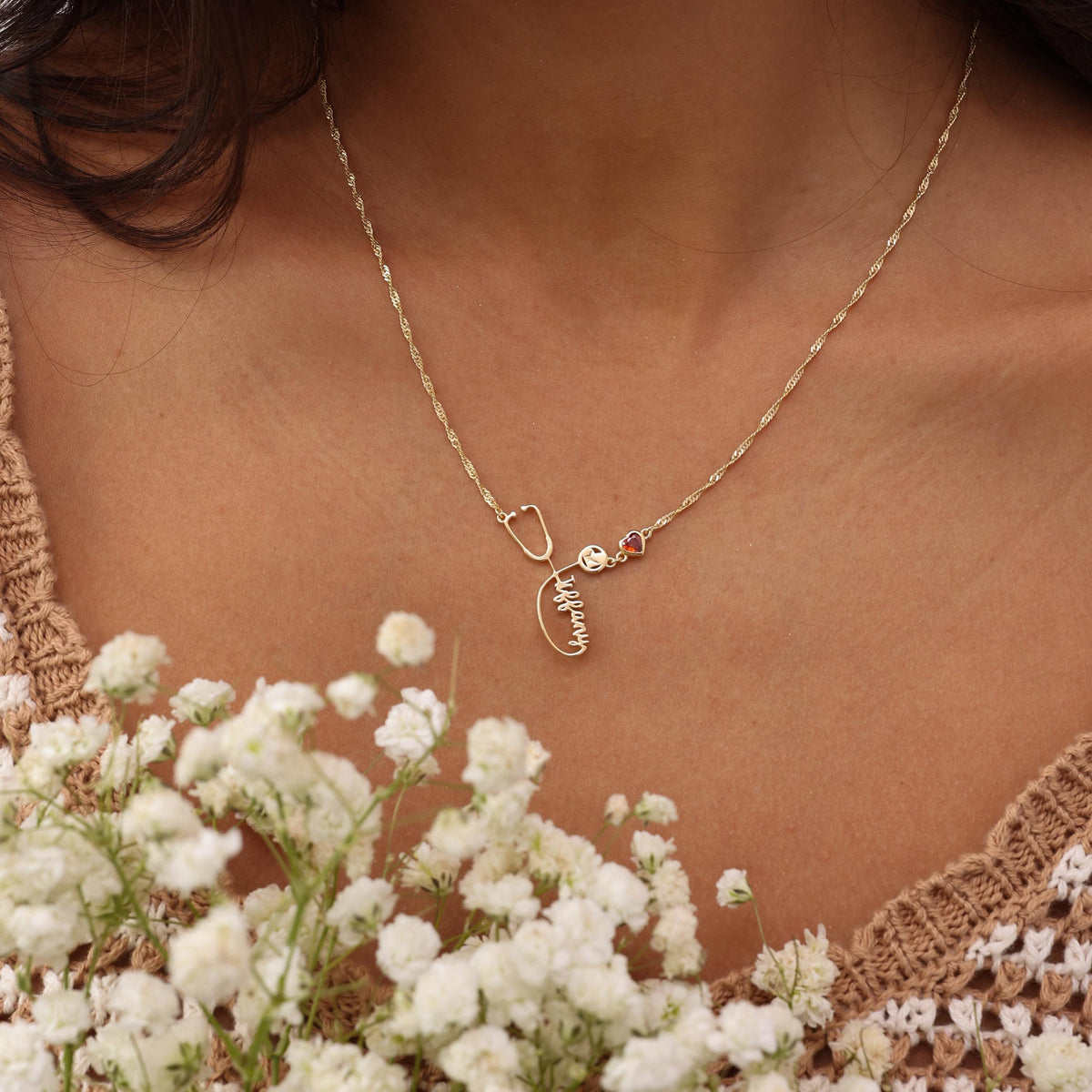 Stethoscope Name Necklace with Singapore Chain — photo 20
