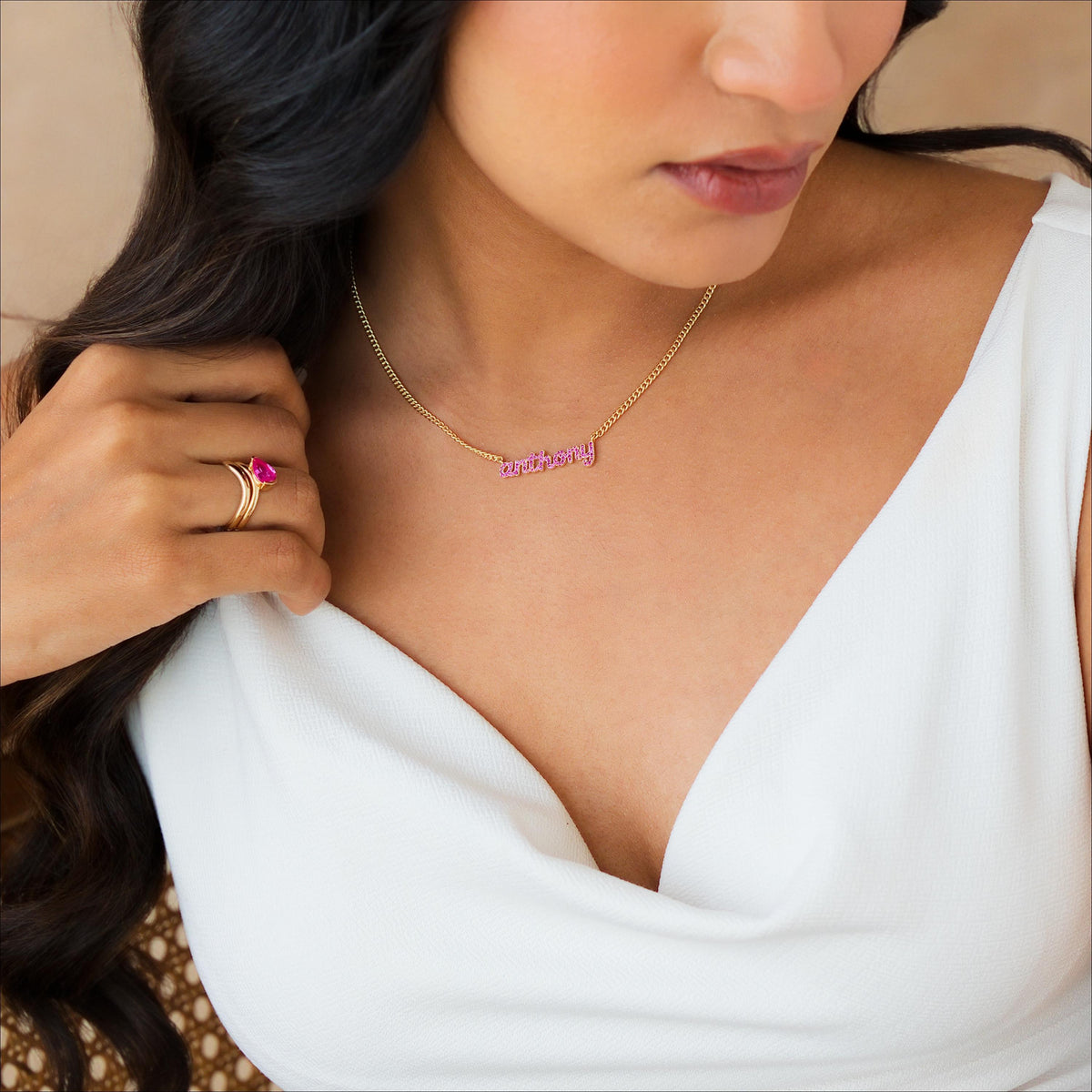 Pavé CZ Nameplate Necklace, Curb Chain — photo 16