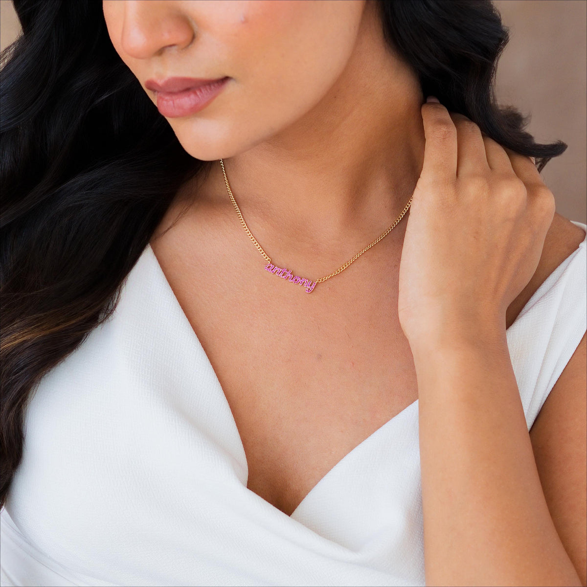 Pavé CZ Nameplate Necklace, Curb Chain — photo 18