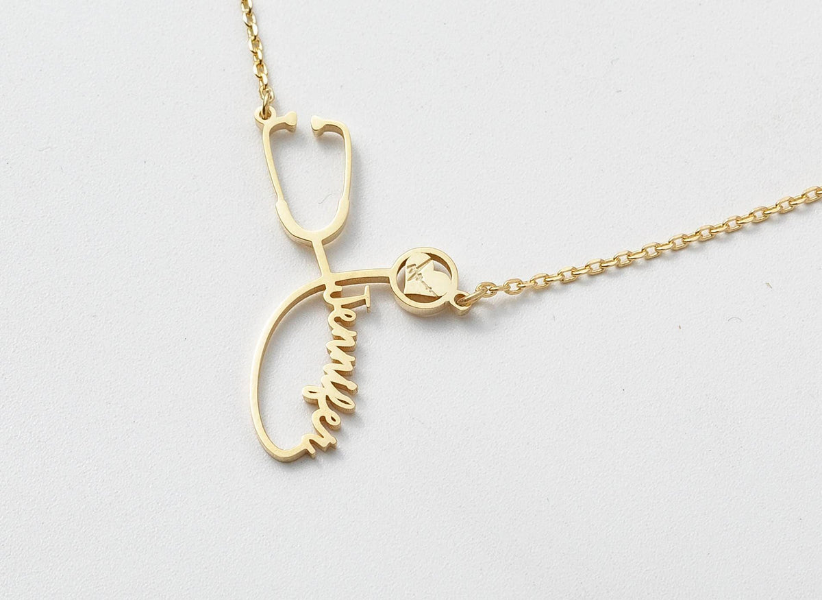 Stethoscope Name Necklace with Figaro Chain — photo 7
