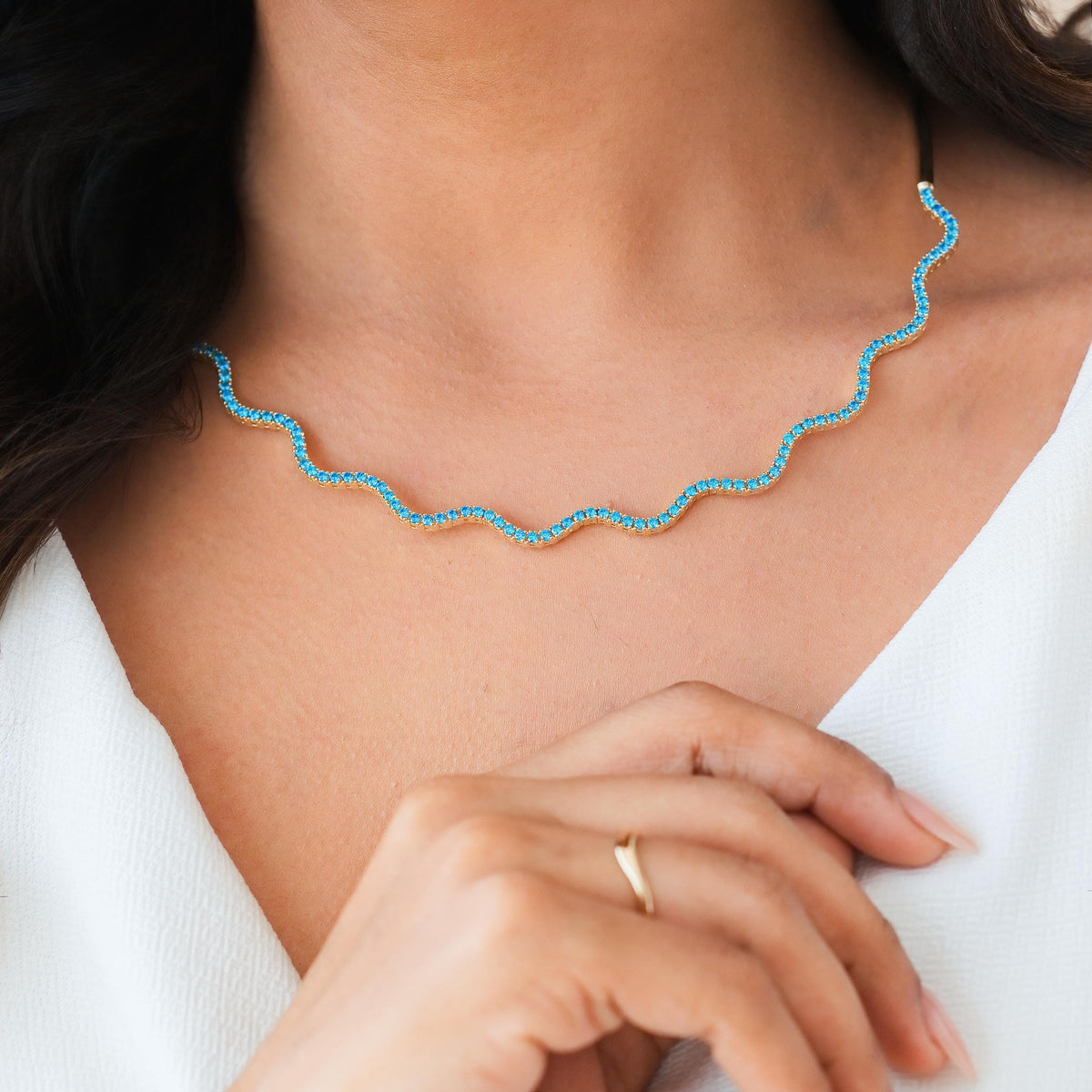 Half Collar Birthstone Wave Tennis Necklace