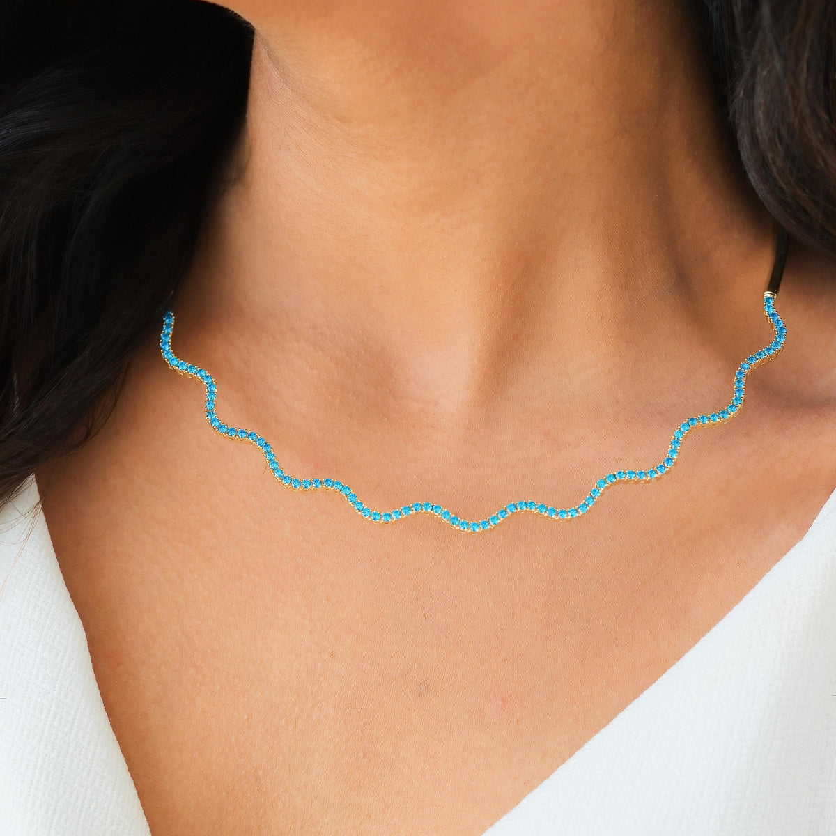 Half Collar Birthstone Wave Tennis Necklace