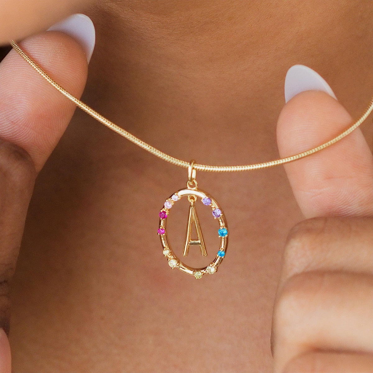 Gemstone Frame Initial Necklace — photo 1