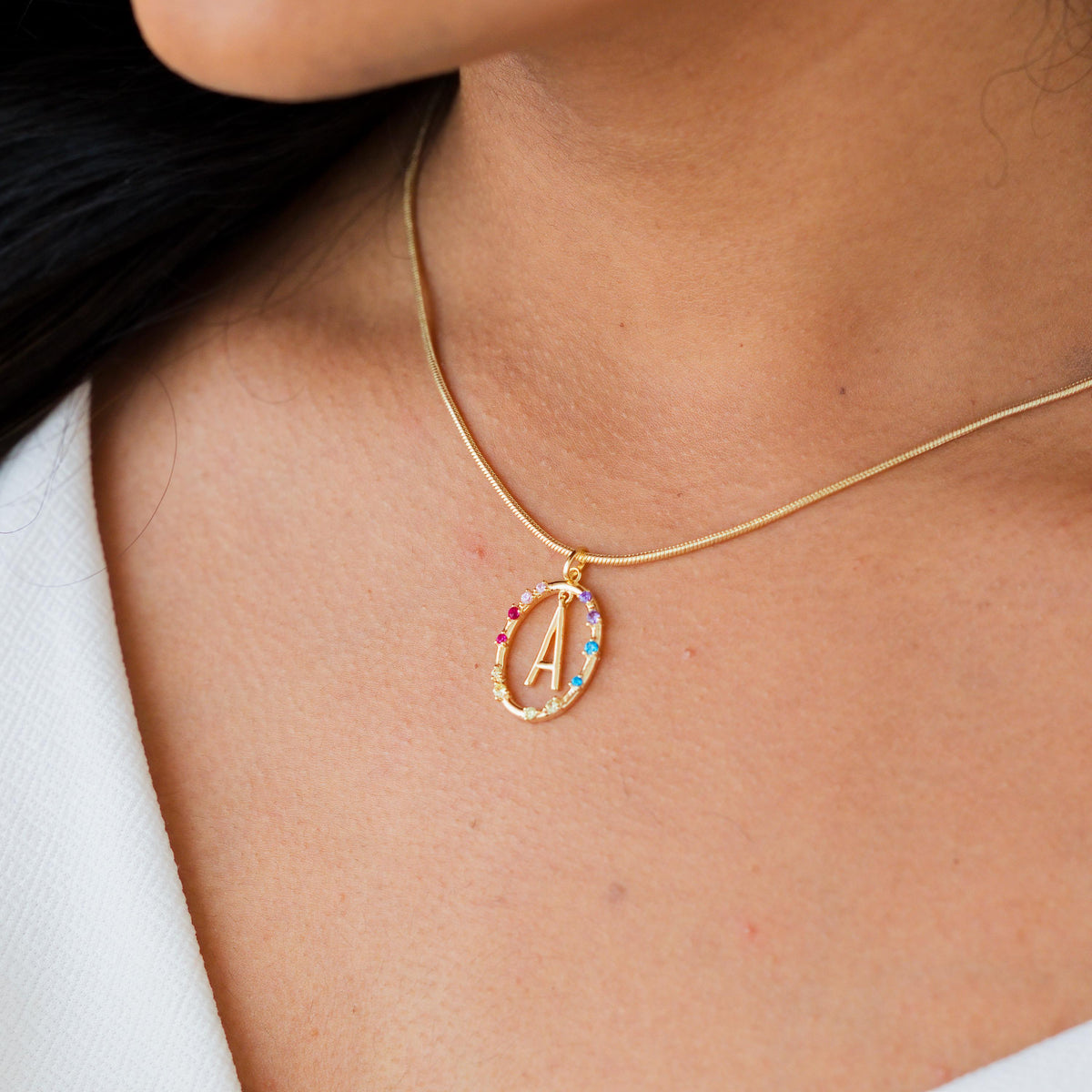 Gemstone Frame Initial Necklace — photo 3