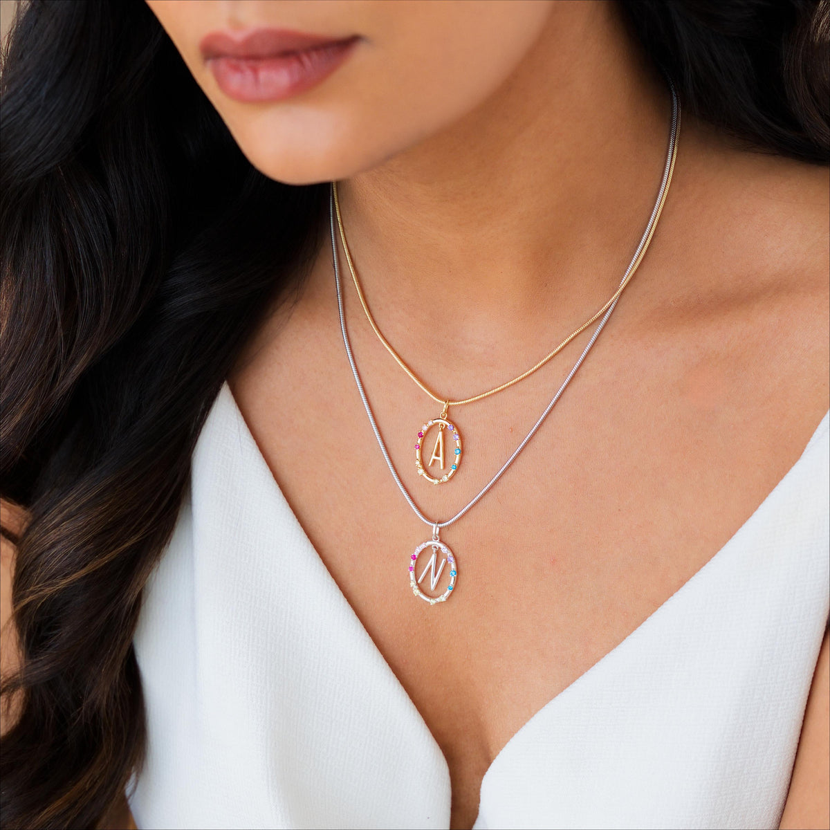 Gemstone Frame Initial Necklace — photo 7