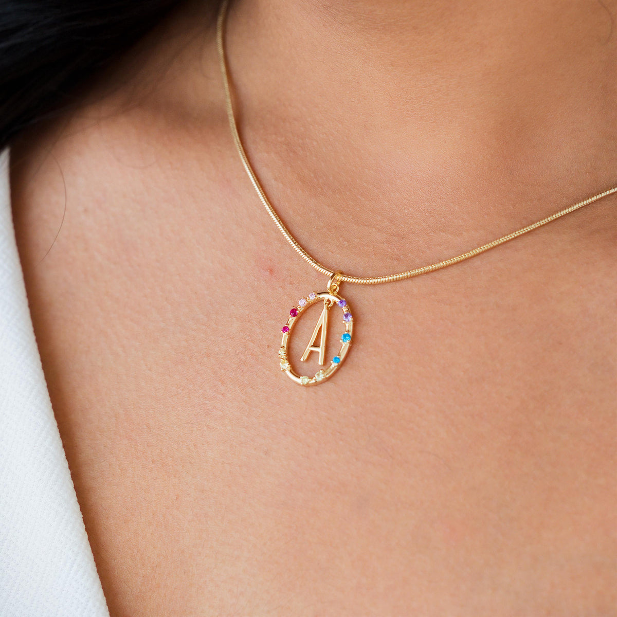 Gemstone Frame Initial Necklace — photo 11