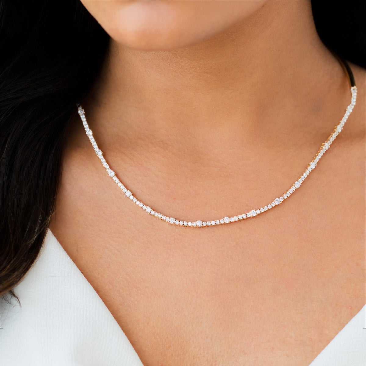 Half Collar Tennis Necklace, 3mm & 2mm Stones