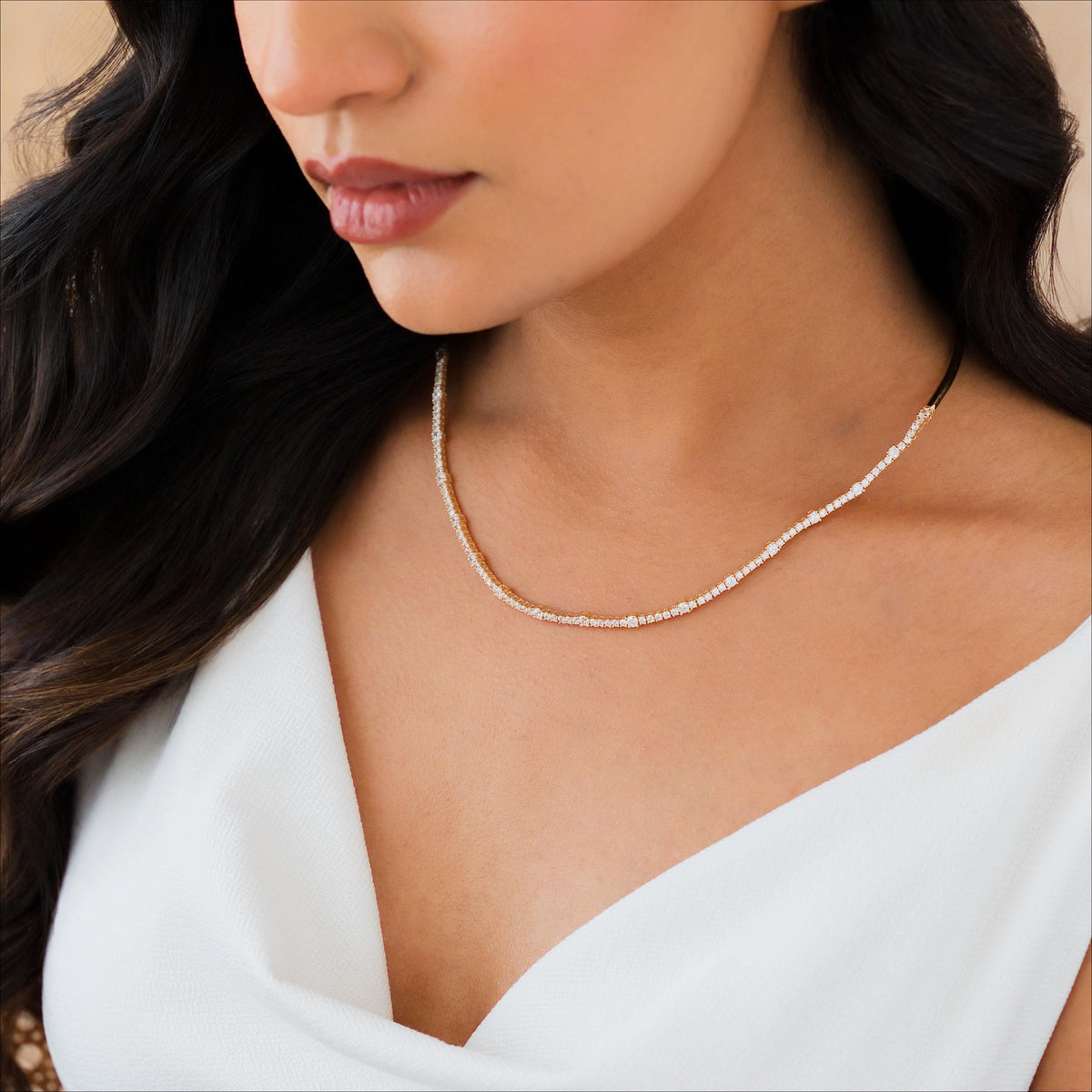 Half Collar Tennis Necklace, 3mm & 2mm Stones