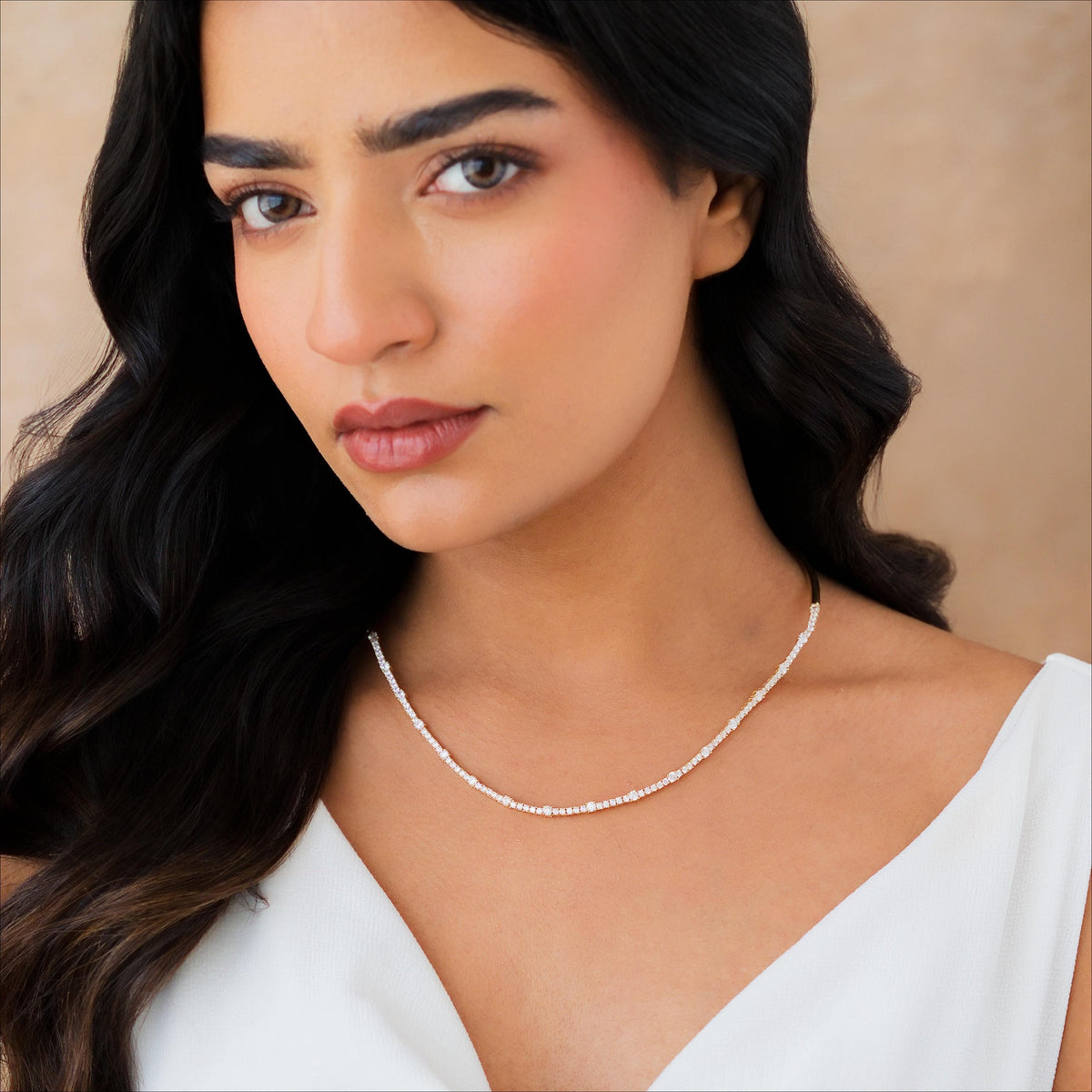 Half Collar Tennis Necklace, 3mm & 2mm Stones