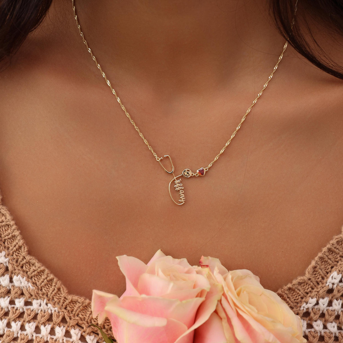 Stethoscope Name Necklace with Singapore Chain — photo 7