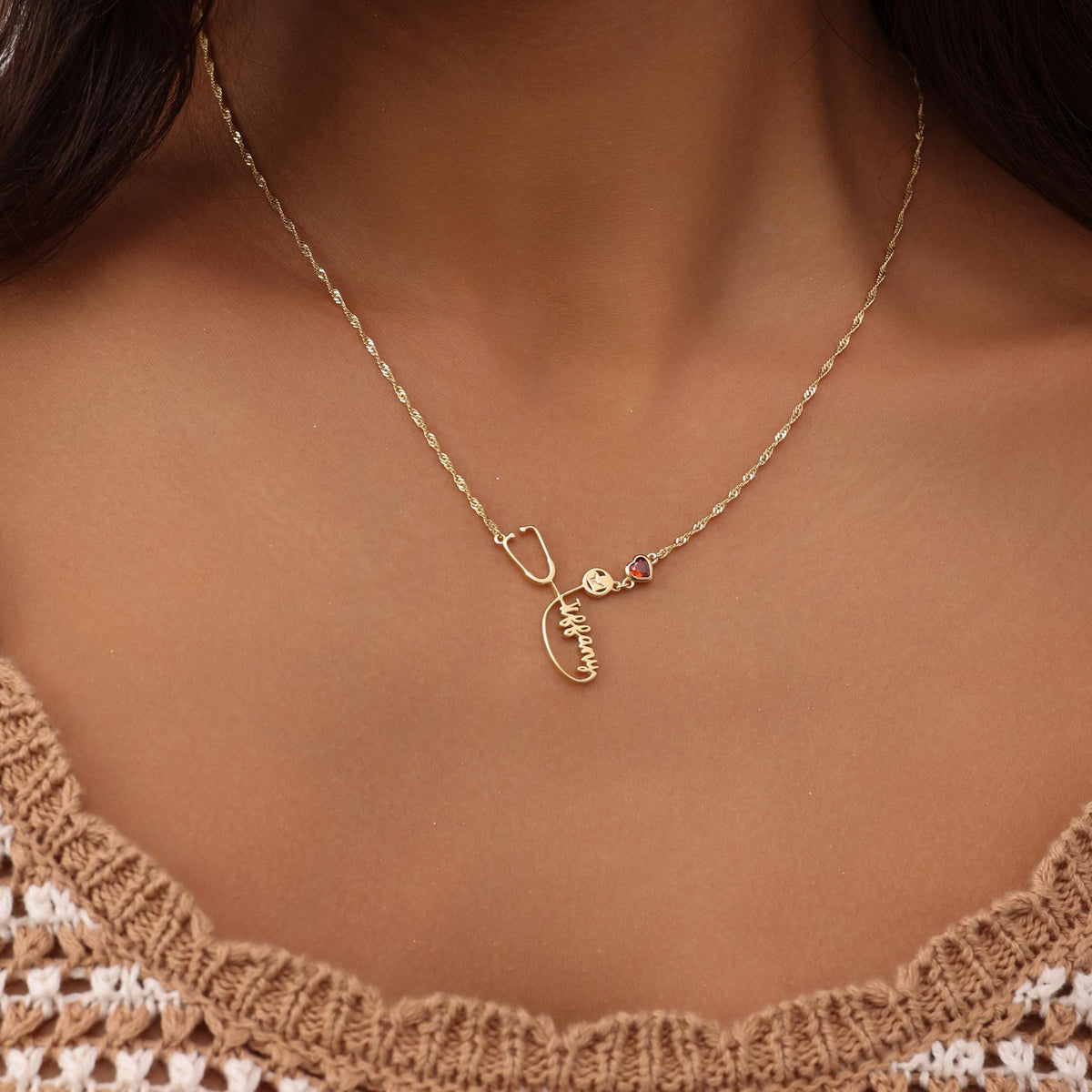 Stethoscope Name Necklace with Singapore Chain — photo 12