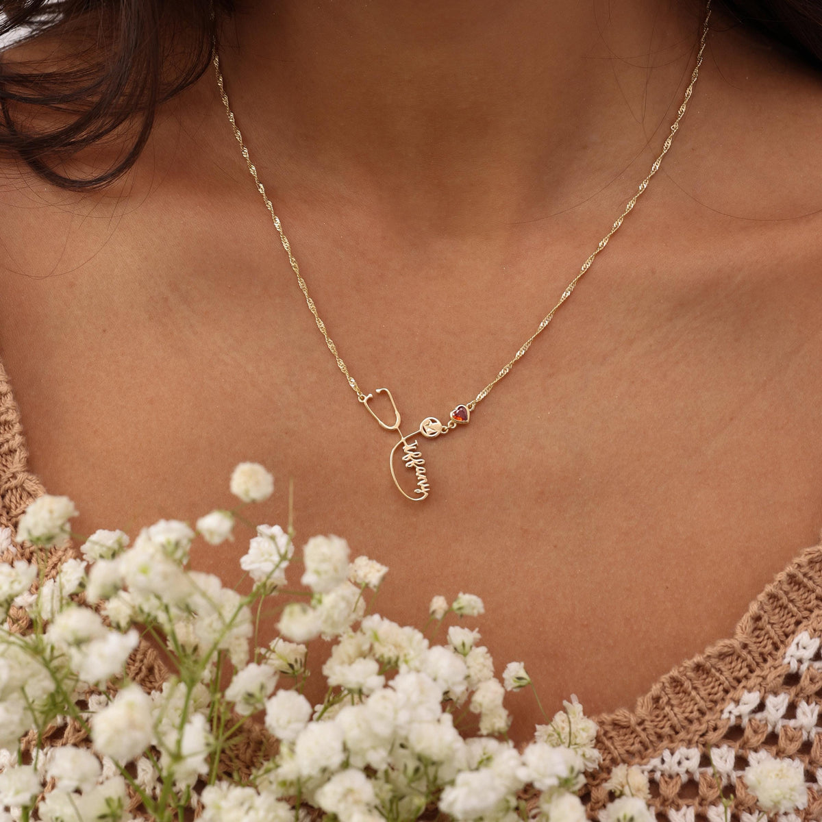 Stethoscope Name Necklace with Singapore Chain — photo 19