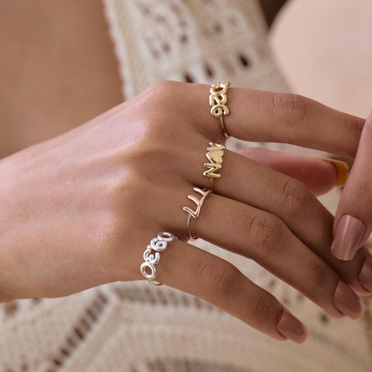 Bubble Letter Initial Ring — photo 10