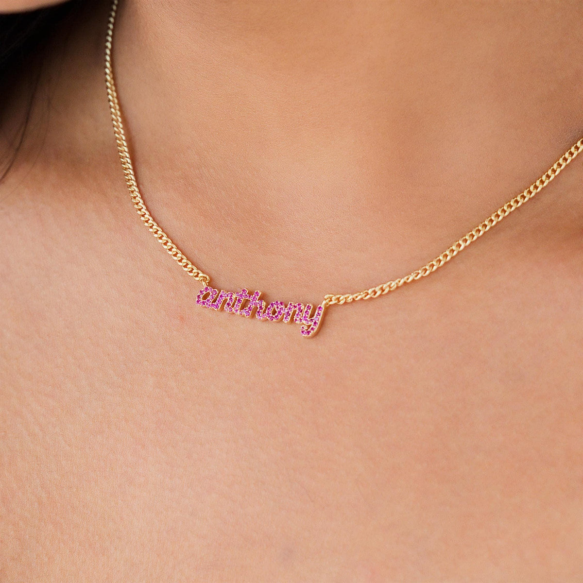 Pavé CZ Nameplate Necklace, Curb Chain — photo 1