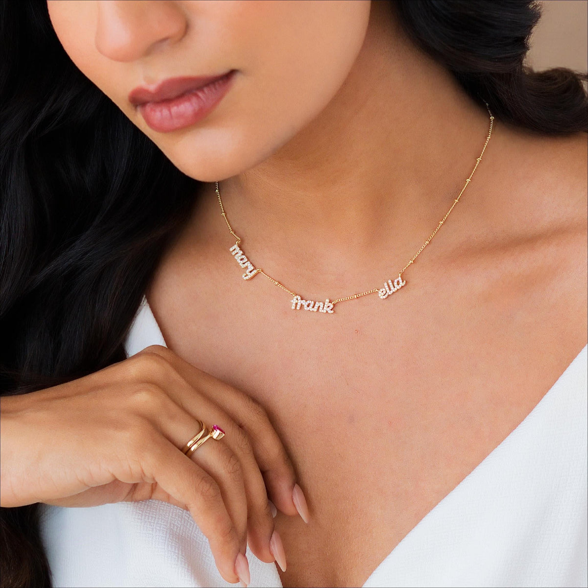 Dainty Multiple Name Necklace, Ball Chain — photo 4