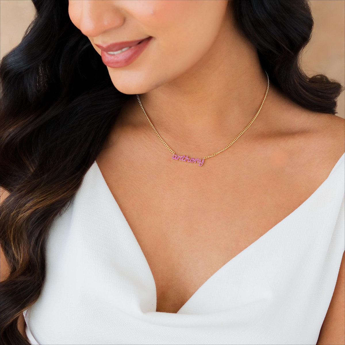 Pavé CZ Nameplate Necklace, Curb Chain — photo 5