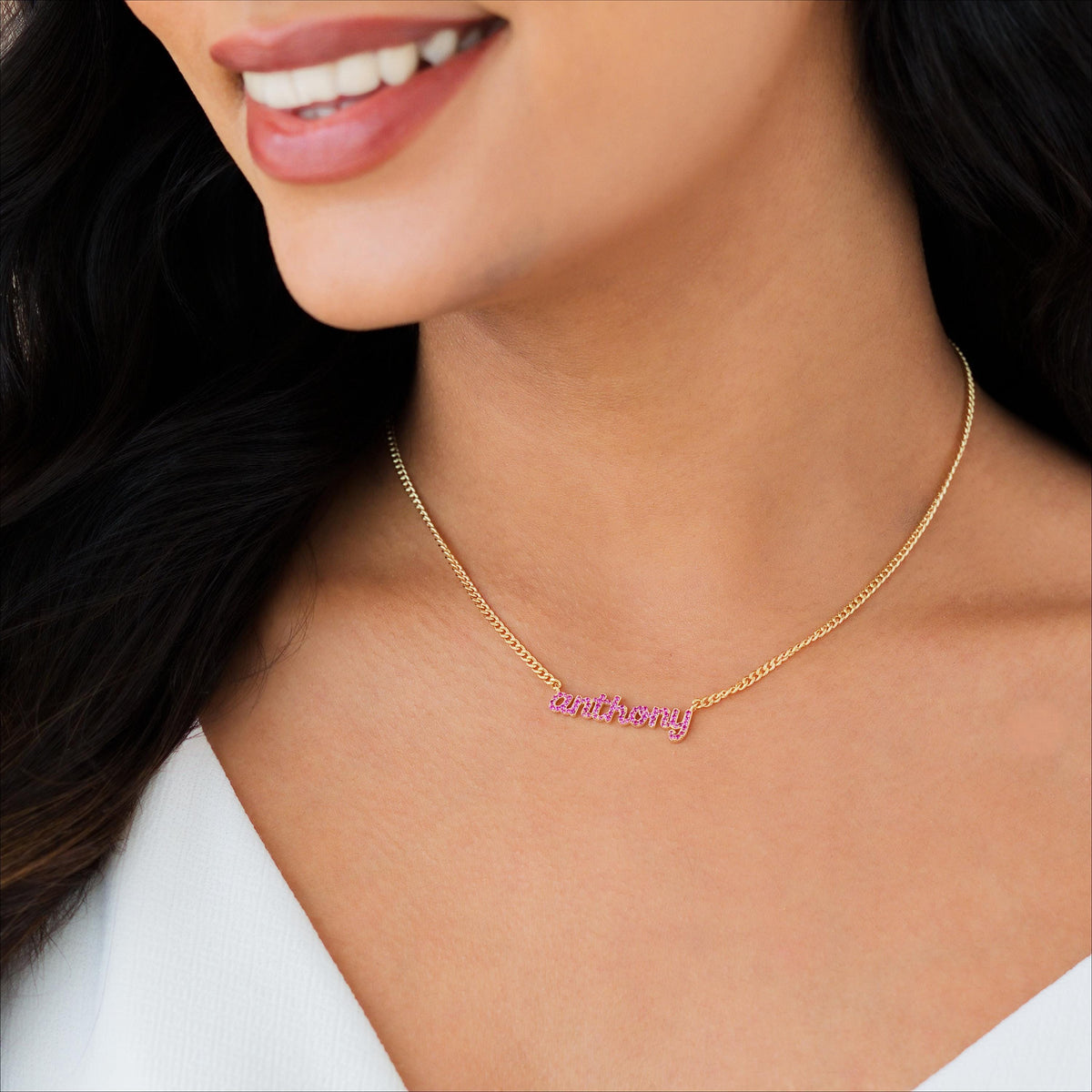 Pavé CZ Nameplate Necklace, Curb Chain — photo 8