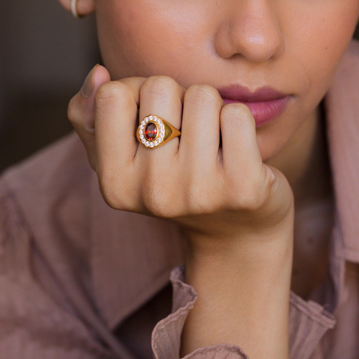Halo Birthstone Signet Ring — photo 2