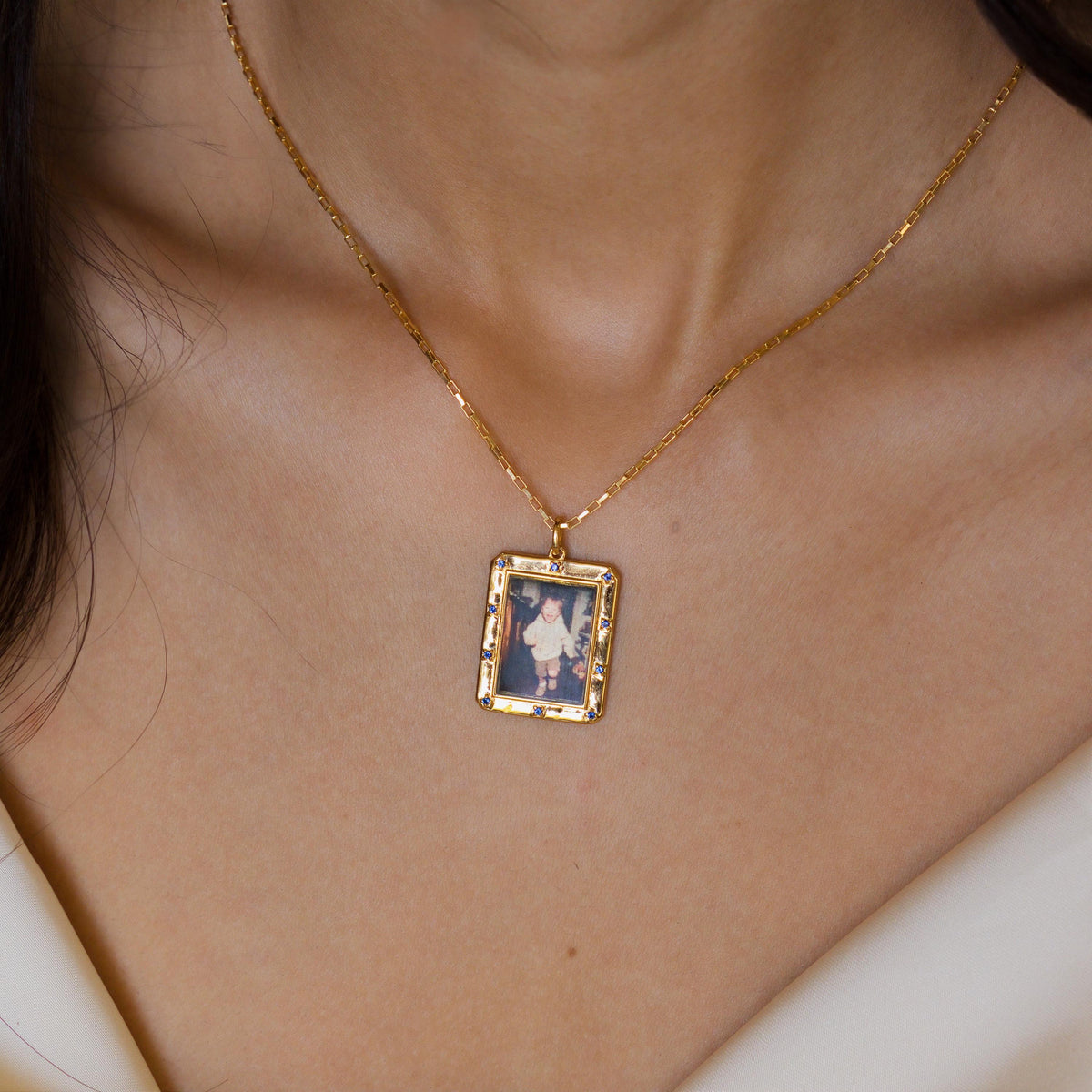 Birthstone Rectangle Photo Frame Necklace — photo 2