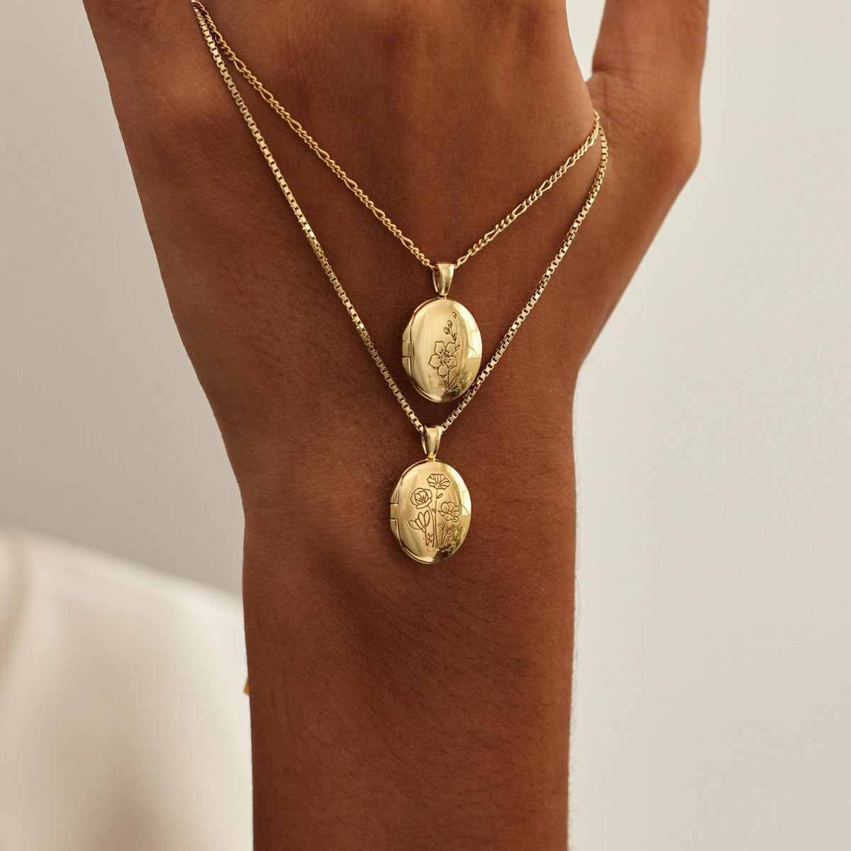 Birth Flower Oval Locket Necklace — photo 3