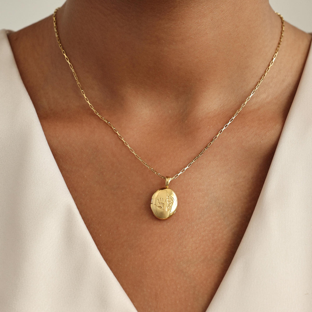 Baby Footprint & Handprint Oval Locket Necklace — photo 4