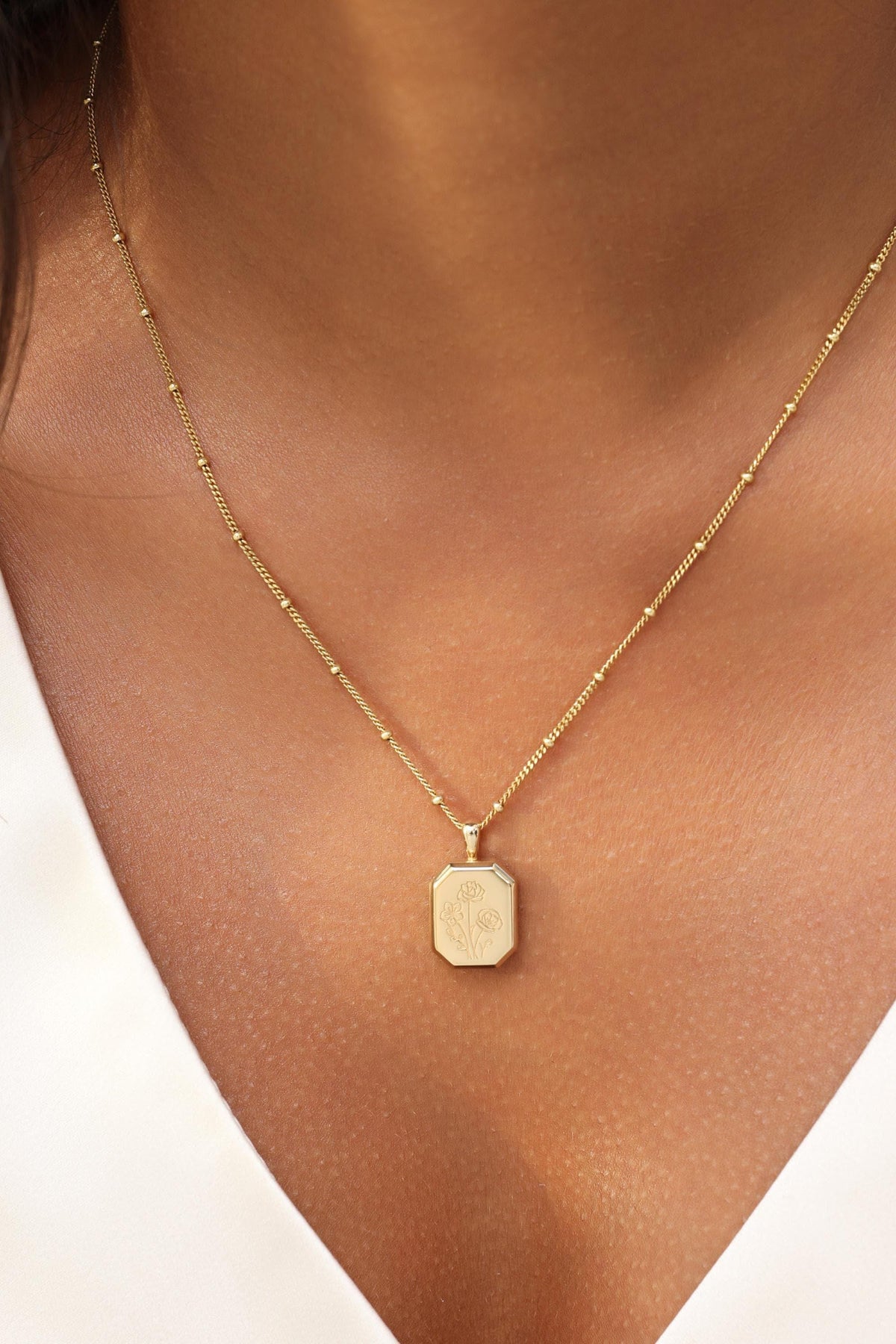 Birth Flower Hexagon Locket Necklace — photo 6