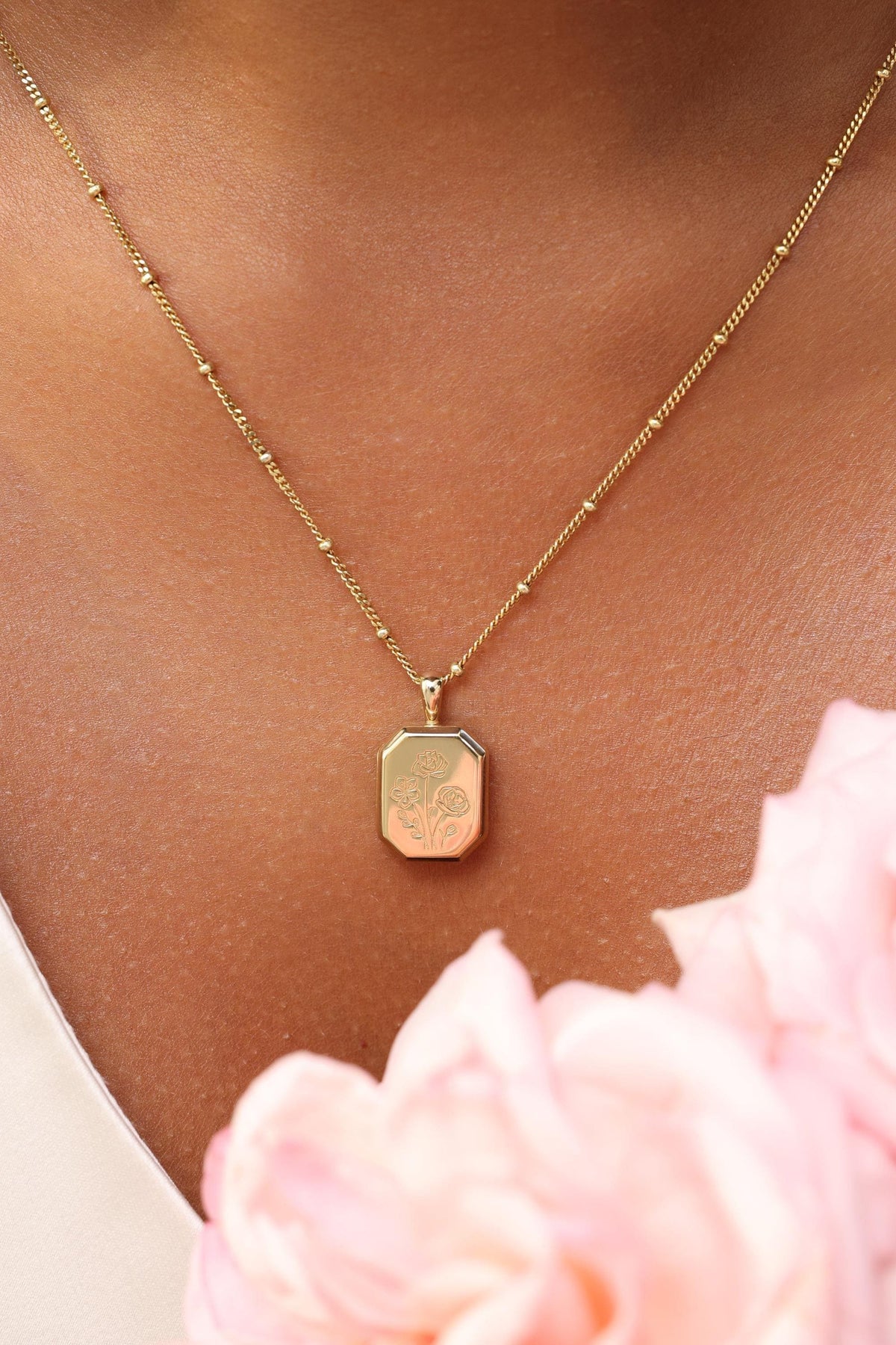 Birth Flower Hexagon Locket Necklace — photo 7