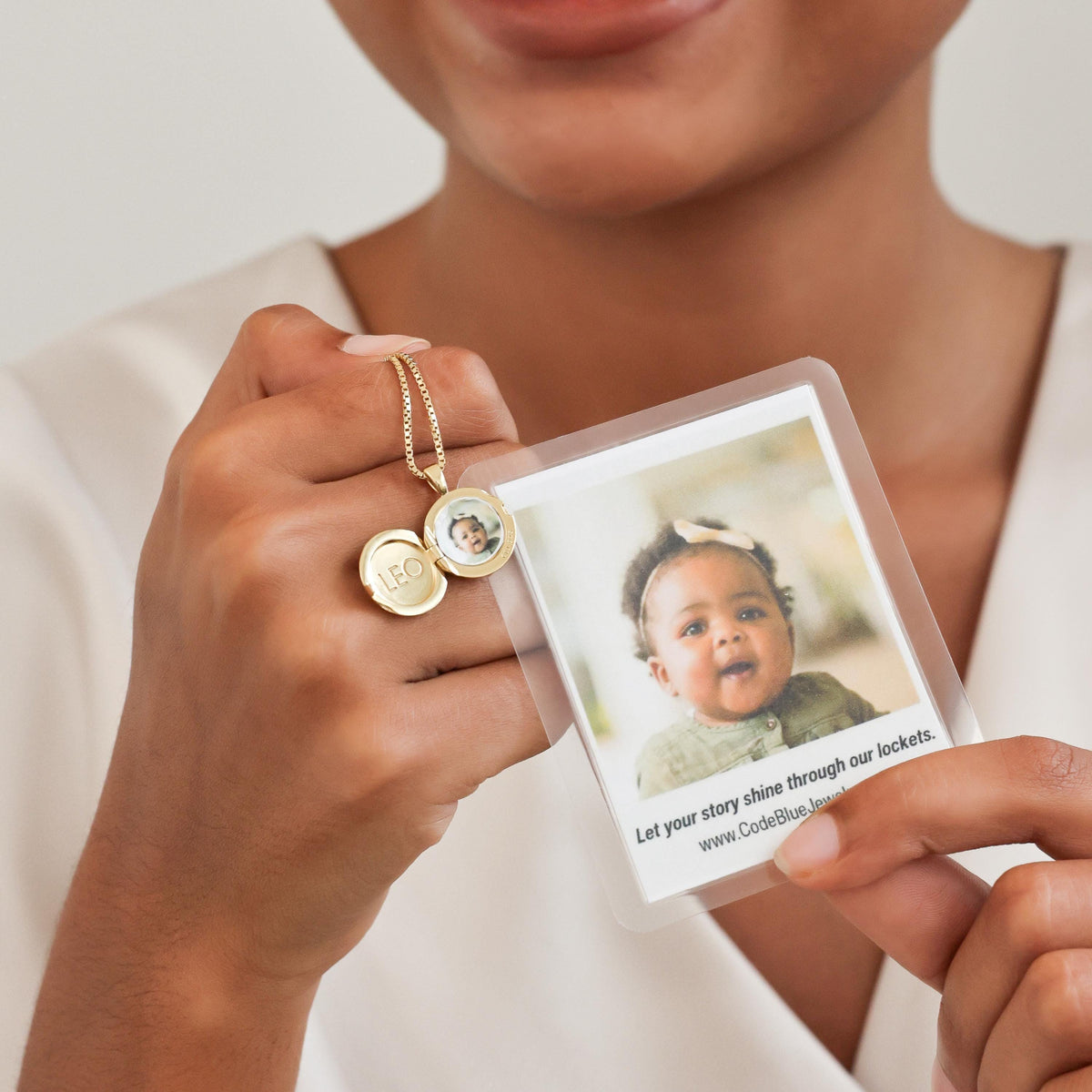 Baby Footprint & Handprint Circle Locket Necklace — photo 4