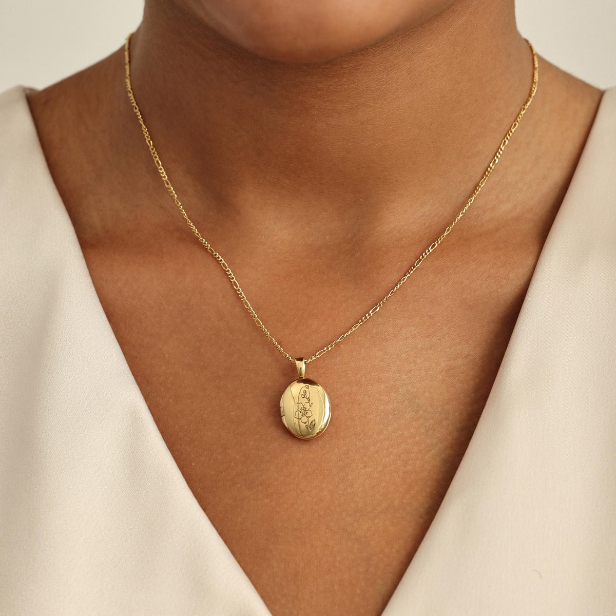 Birth Flower Oval Locket Necklace — photo 1