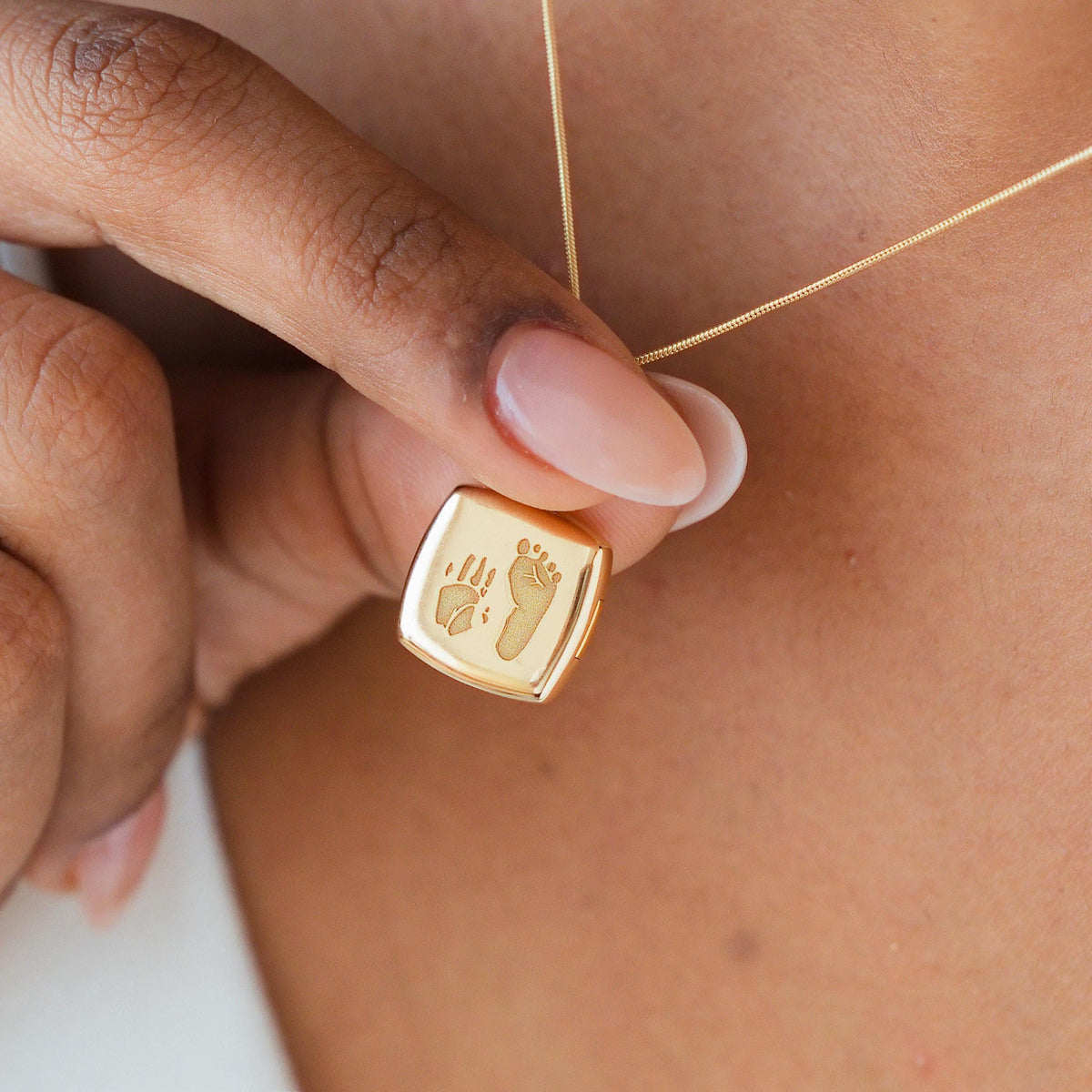 Baby Footprint & Handprint Square Locket Necklace — photo 1