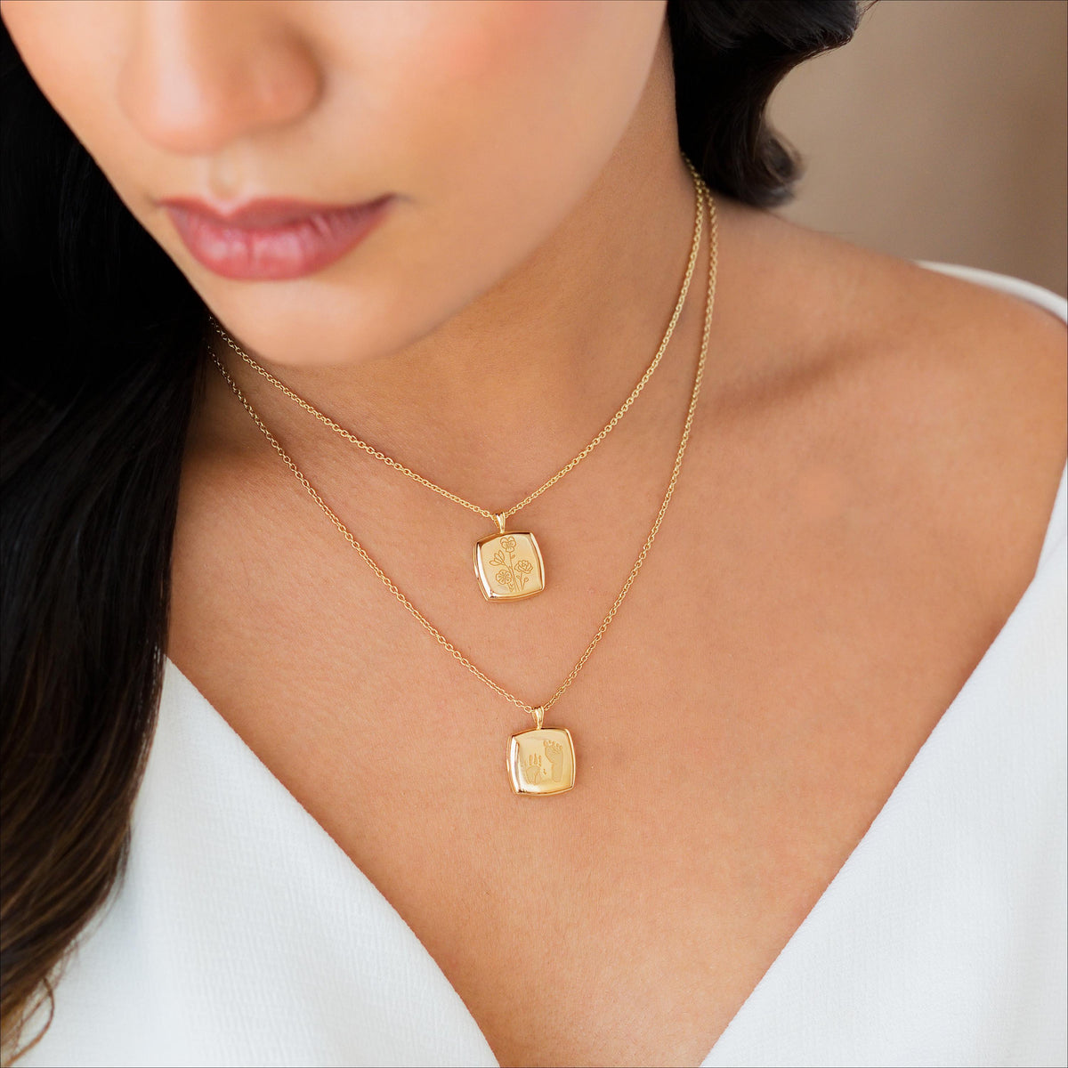 Baby Footprint & Handprint Square Locket Necklace — photo 7