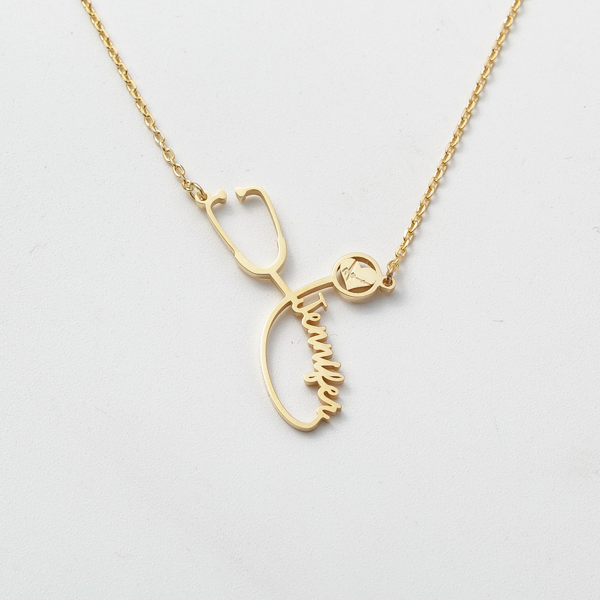 14K Solid Gold Personalized Stethoscope Necklace