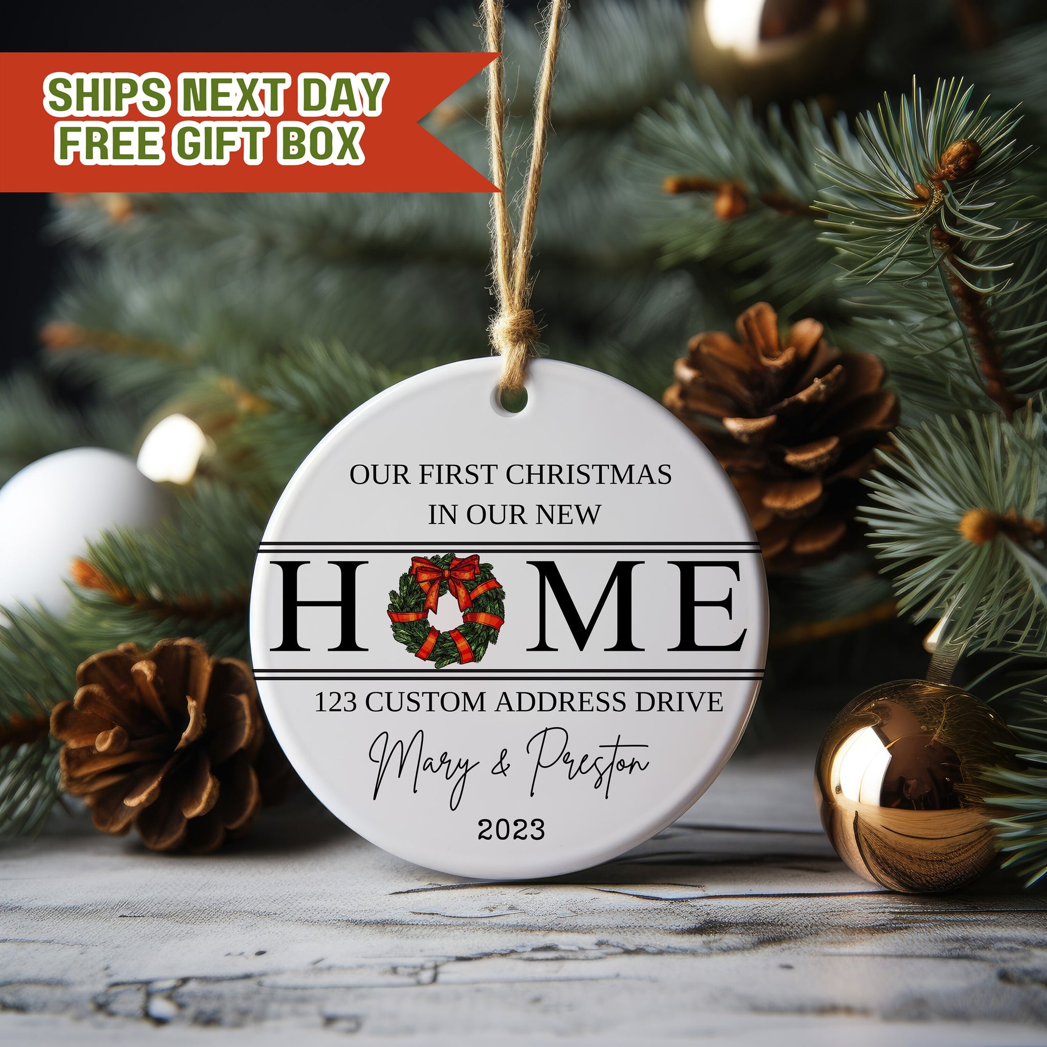 First Christmas in Our New Home, Wreath New House Ornament, First House Christmas Ornament, Wedding Gift Ornament, Real Estate Closing Gift