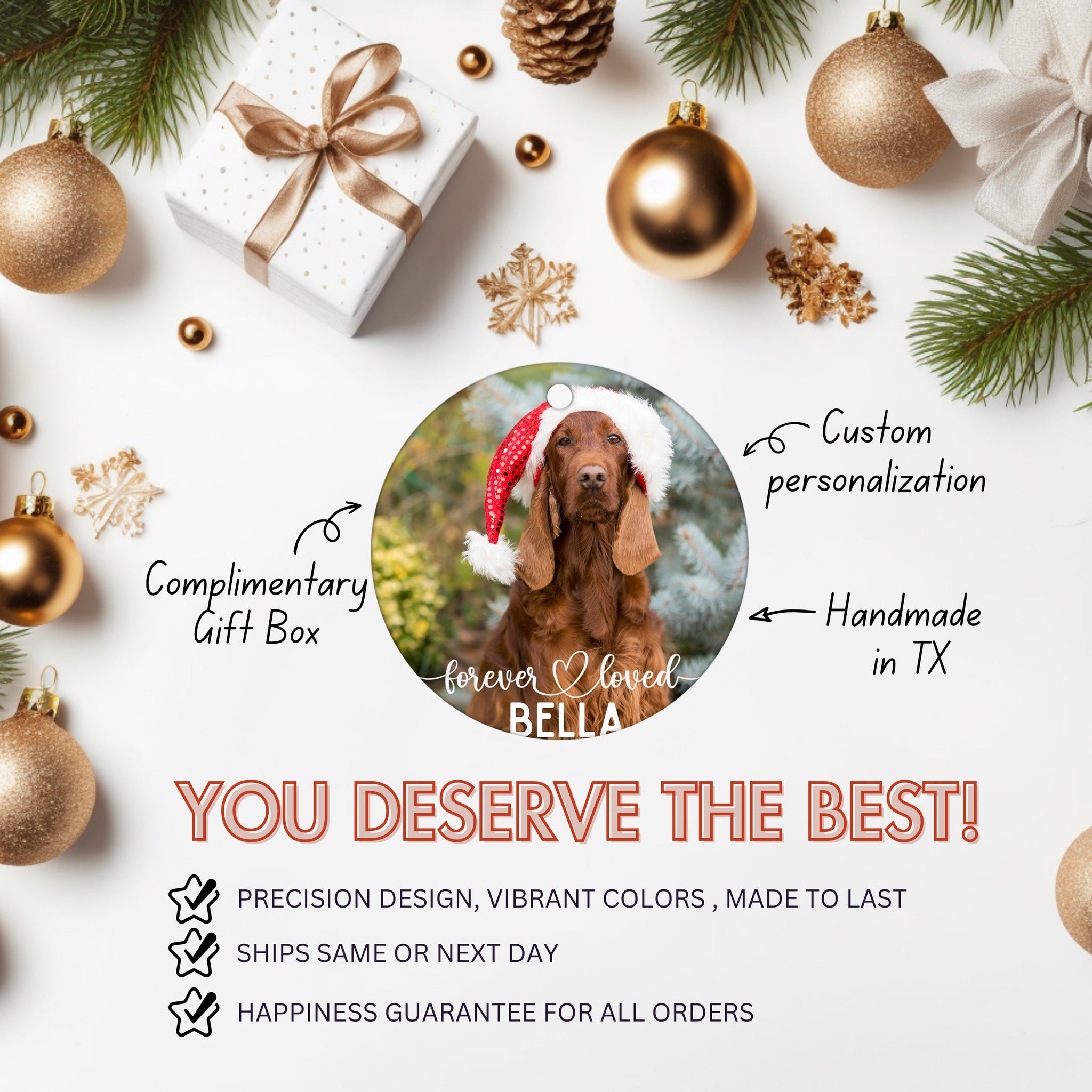 Personalized Pet Ornament, Custom Pet Memorial Ornament,  Custom Photo Ornament, Dog Memorial Ornament, Gifts for Dog Love, Dog Mom