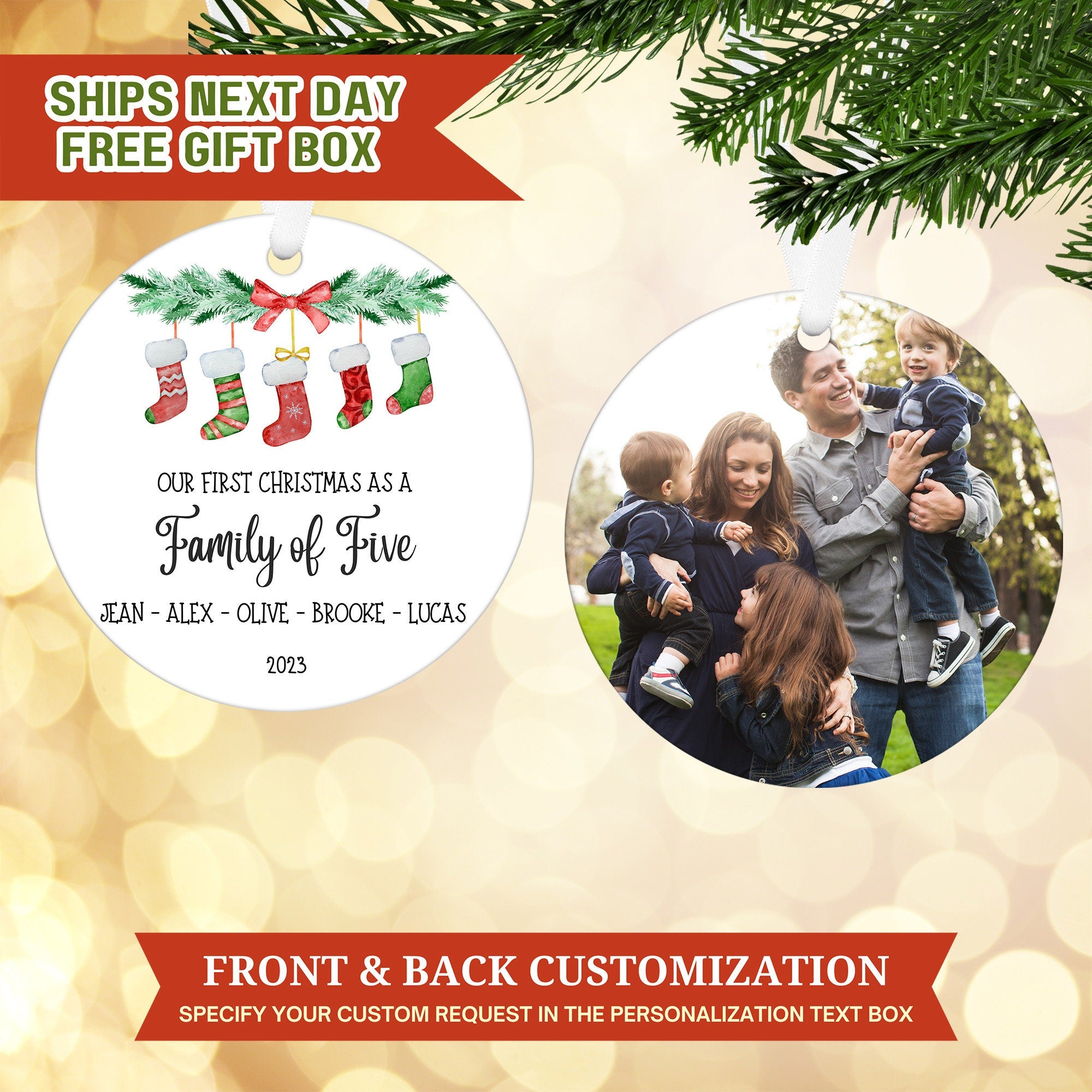 Custom Family of Three, Christmas Ornament, Custom Family Portrait Ornament, Personalized Family Photo Ornament, Custom Christmas Ornament