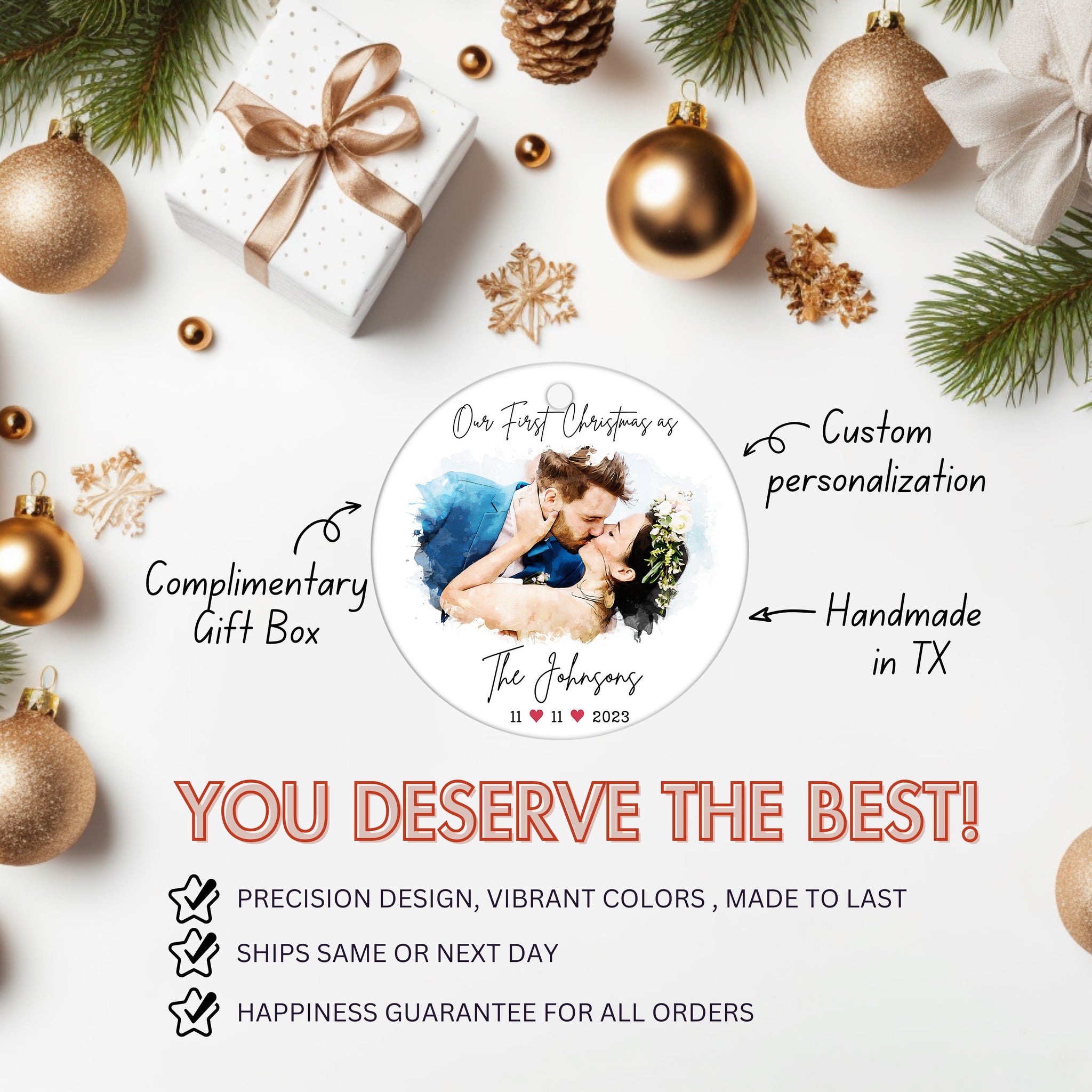 Custom Watercolor Ornament, Engagement Gift, Engagement Portrait Personalized Engagement Gift for Couple Engagement Ornament Christmas Gift