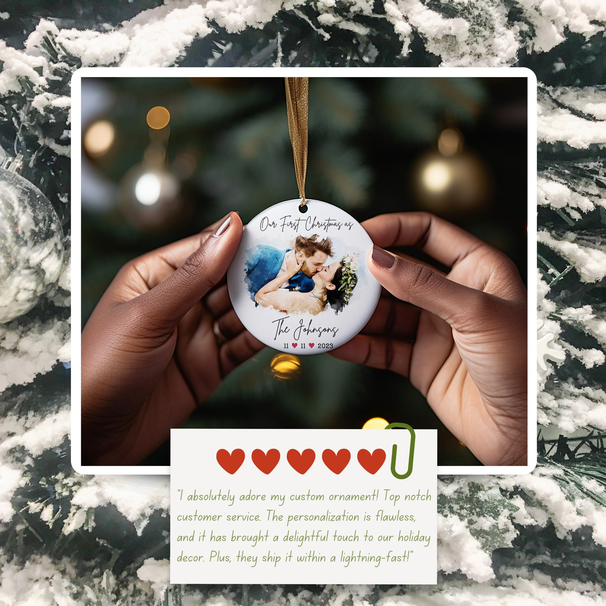 Custom Watercolor Ornament, Engagement Gift, Engagement Portrait Personalized Engagement Gift for Couple Engagement Ornament Christmas Gift