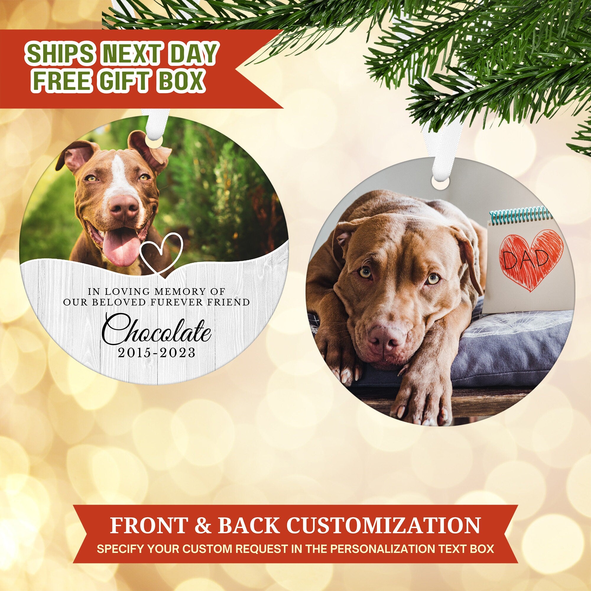 Pet Memorial Ornament, Custom Pet Portrait,  Custom Dog Photo Ornament, Pet Ornament, Remembrance Gift, Loss Of Dog Ornament, Dog Lover Gift