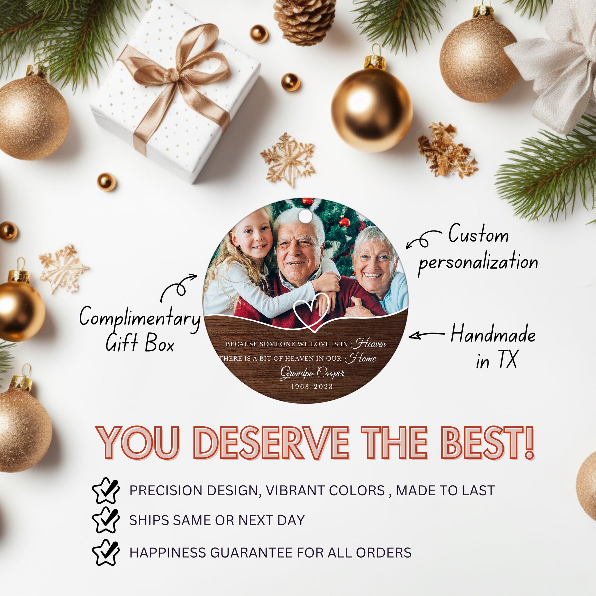 Personalized Memorial Christmas Ornament,  In Loving Memory Custom Photo Ornament, Loss of Loved One Ornament, Sympathy Condolence Gift E19