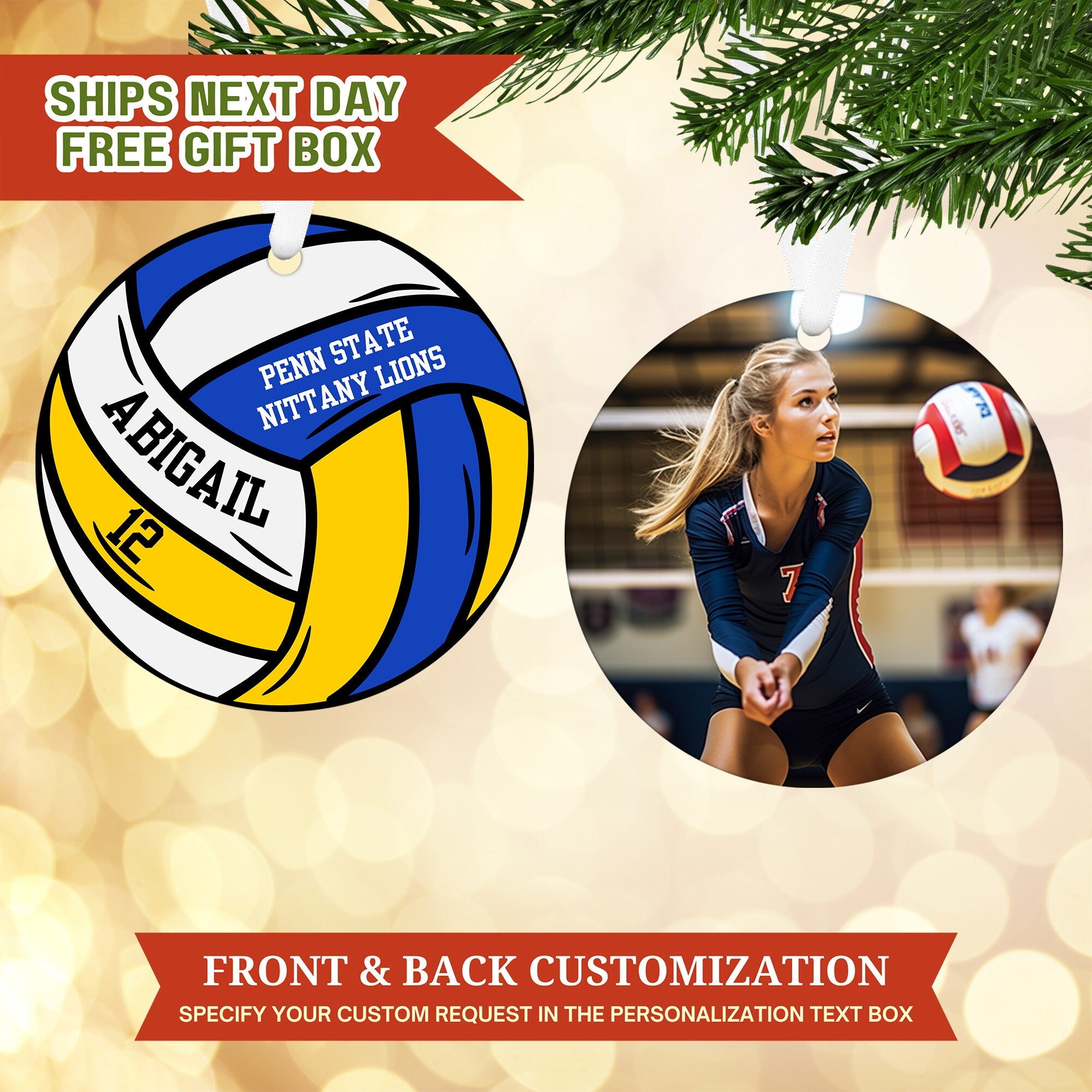 Custom Volleyball Christmas Ornament, Custom Name Ornament, Custom Photo Ornament, Gift for Volleyball Mom, Custom Christmas Gifts for Coach