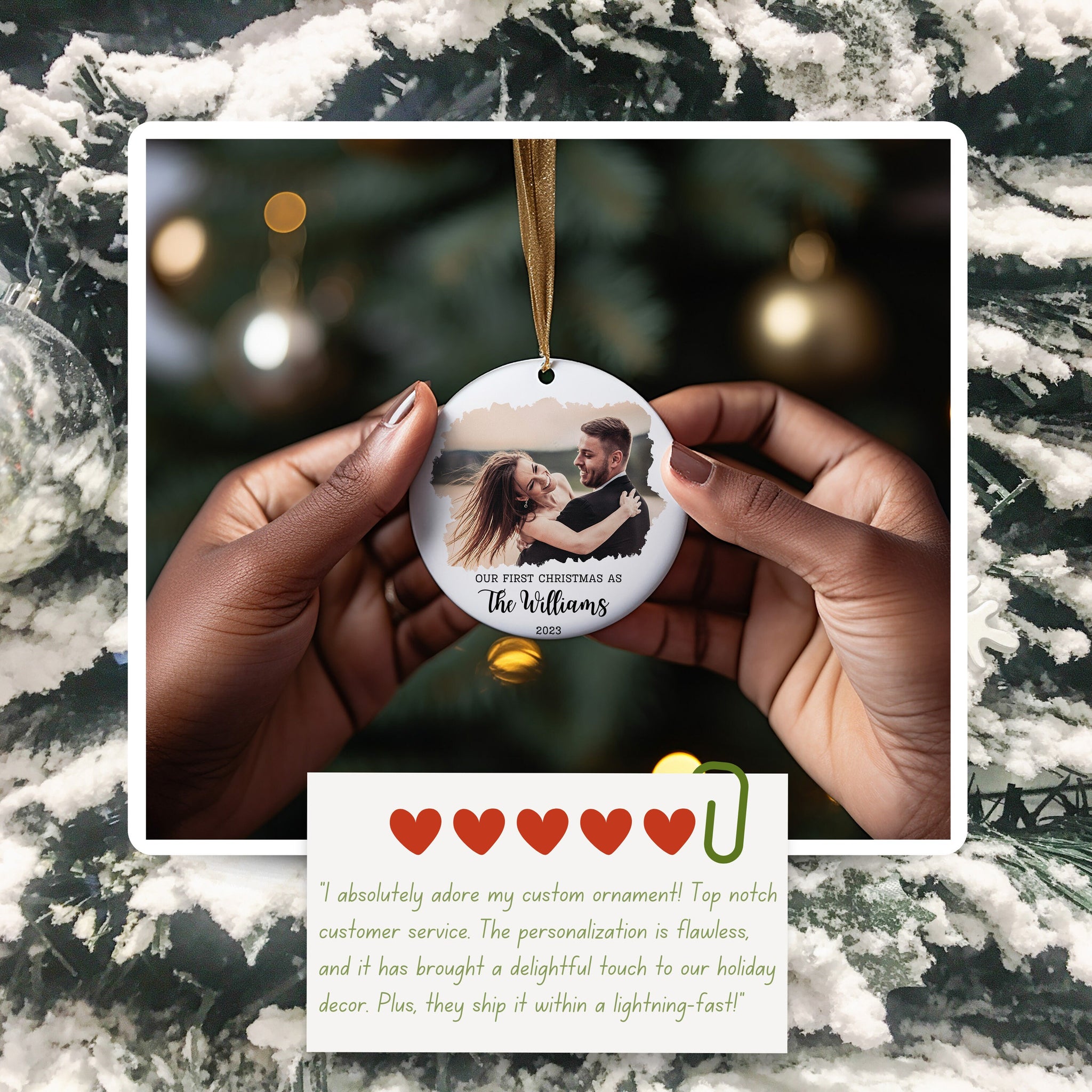 Married Ornament , Custom Wedding Photo Ornament , Wedding Date ornament ,  Anniversary Gift , Our First Christmas, Newlywed Engagement Gift